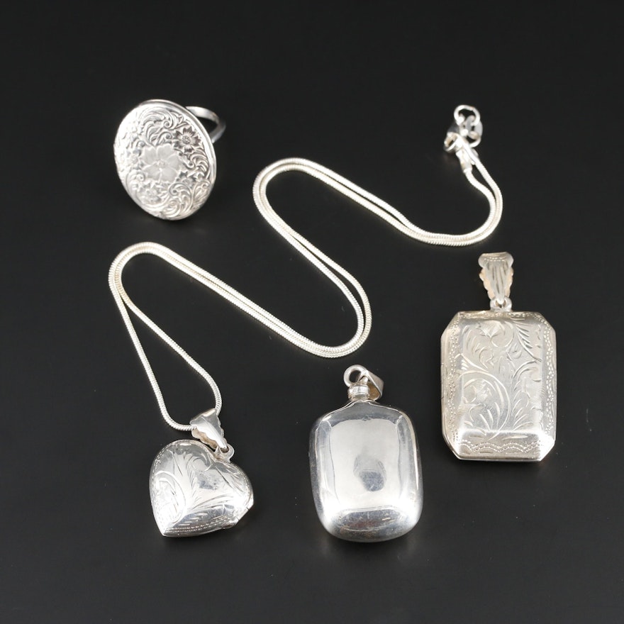Sterling Locket Ring, Perfume Bottle and Lockets Featuring Michael Anthony
