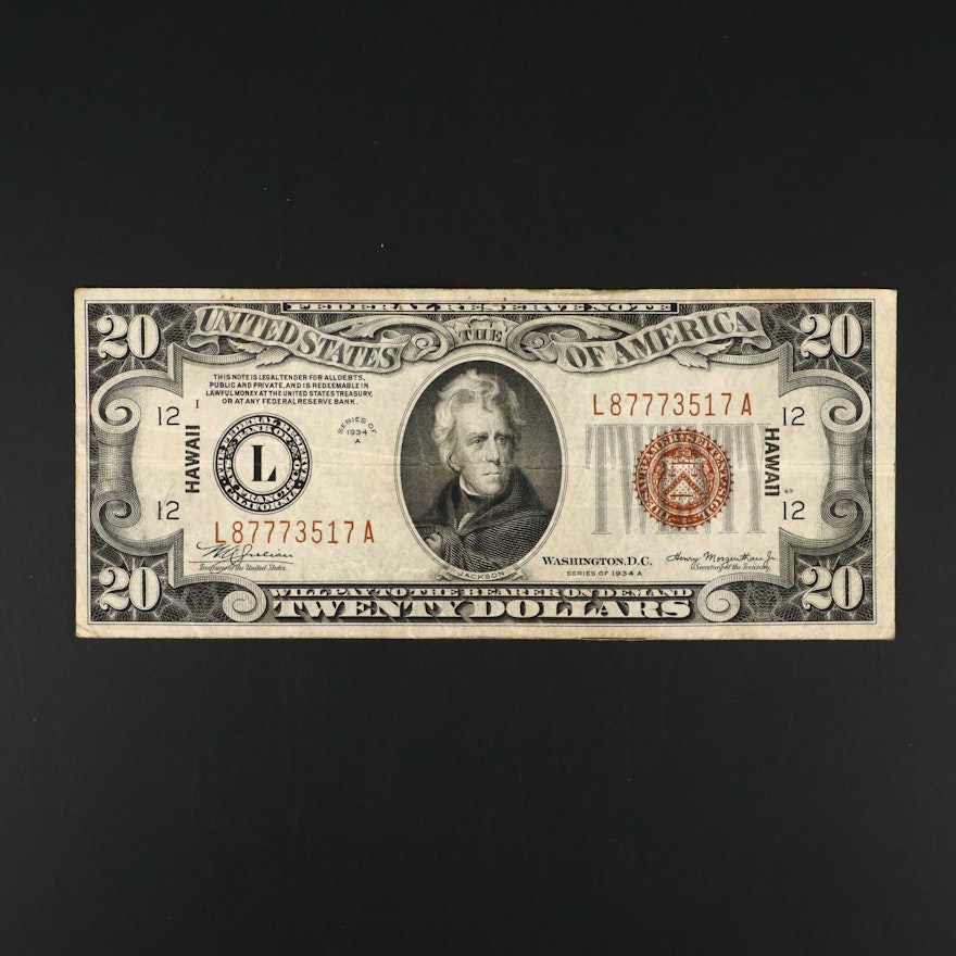 Series of 1934 A Brown Seal Hawaii $20 Federal Reserve Note