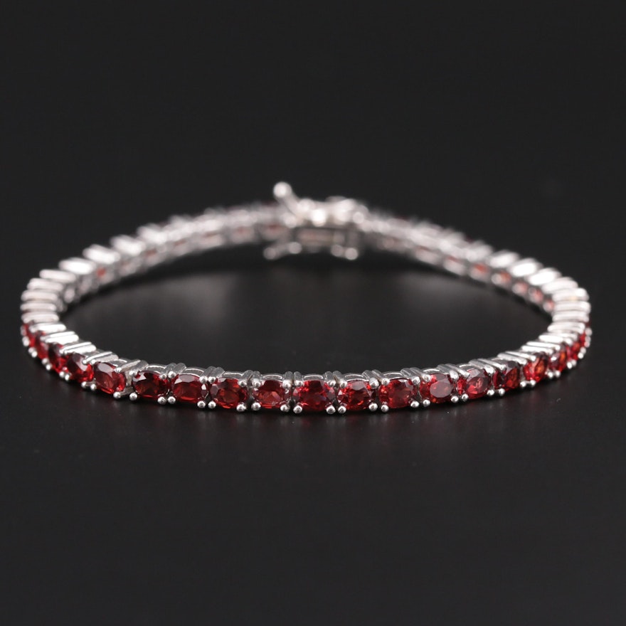 Sterling Silver Garnet Line Bracelet