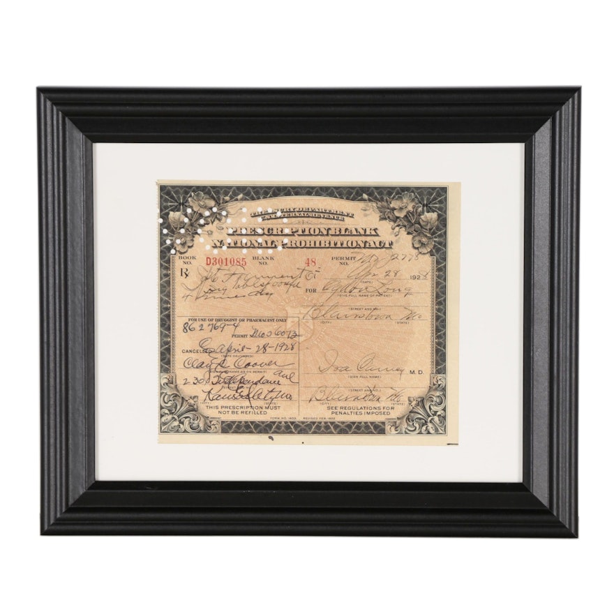 Prohibition Era Prescription for Medical Liquor, 1928