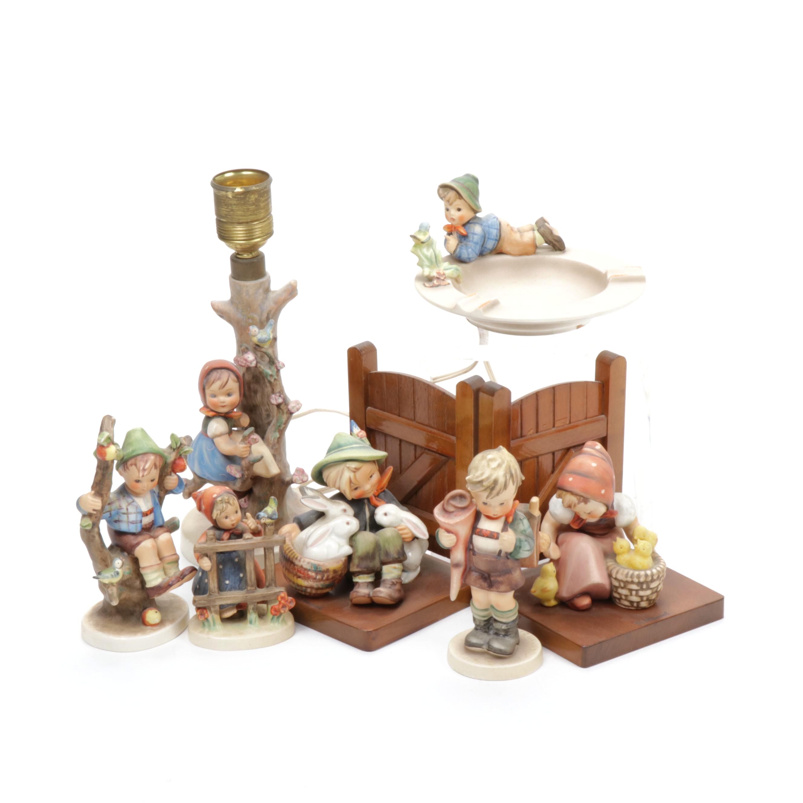 Goebel Hummel Ash Tray, Bookends, Lamp and Figurines