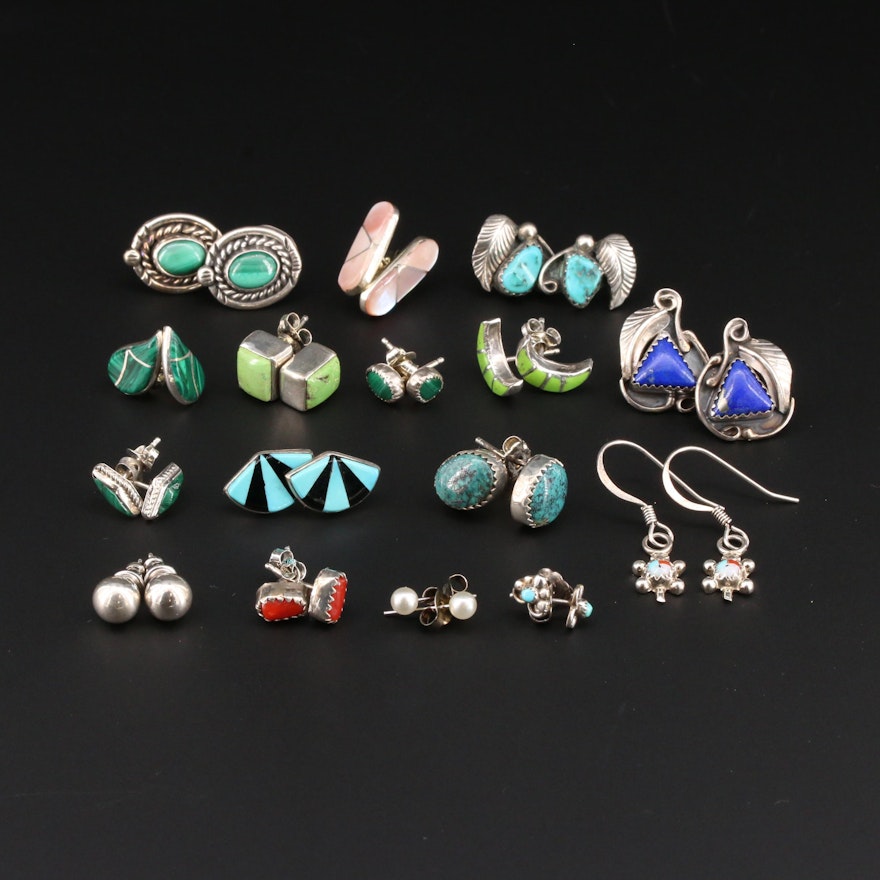 Sterling Silver Earring Selection Featuring Turqouise and Lapis Lazuli