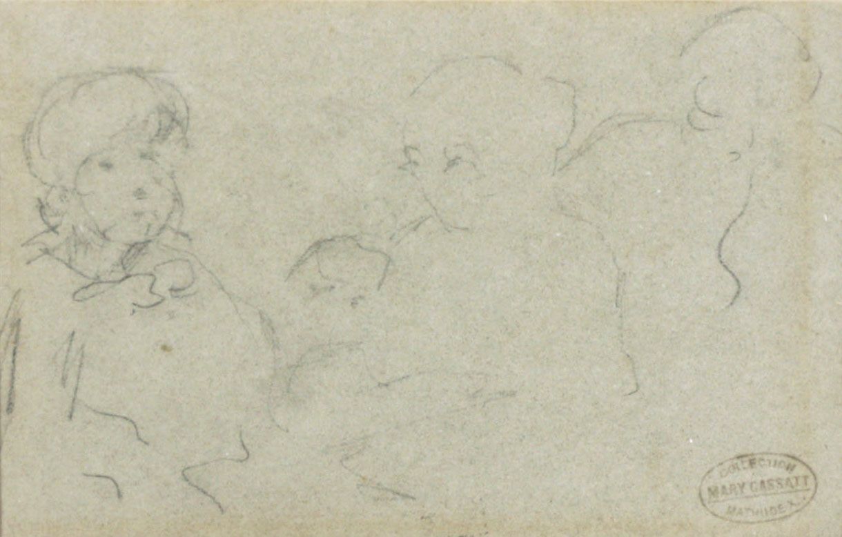 Mary Stevenson Cassatt Pencil Study Sketch of Figures