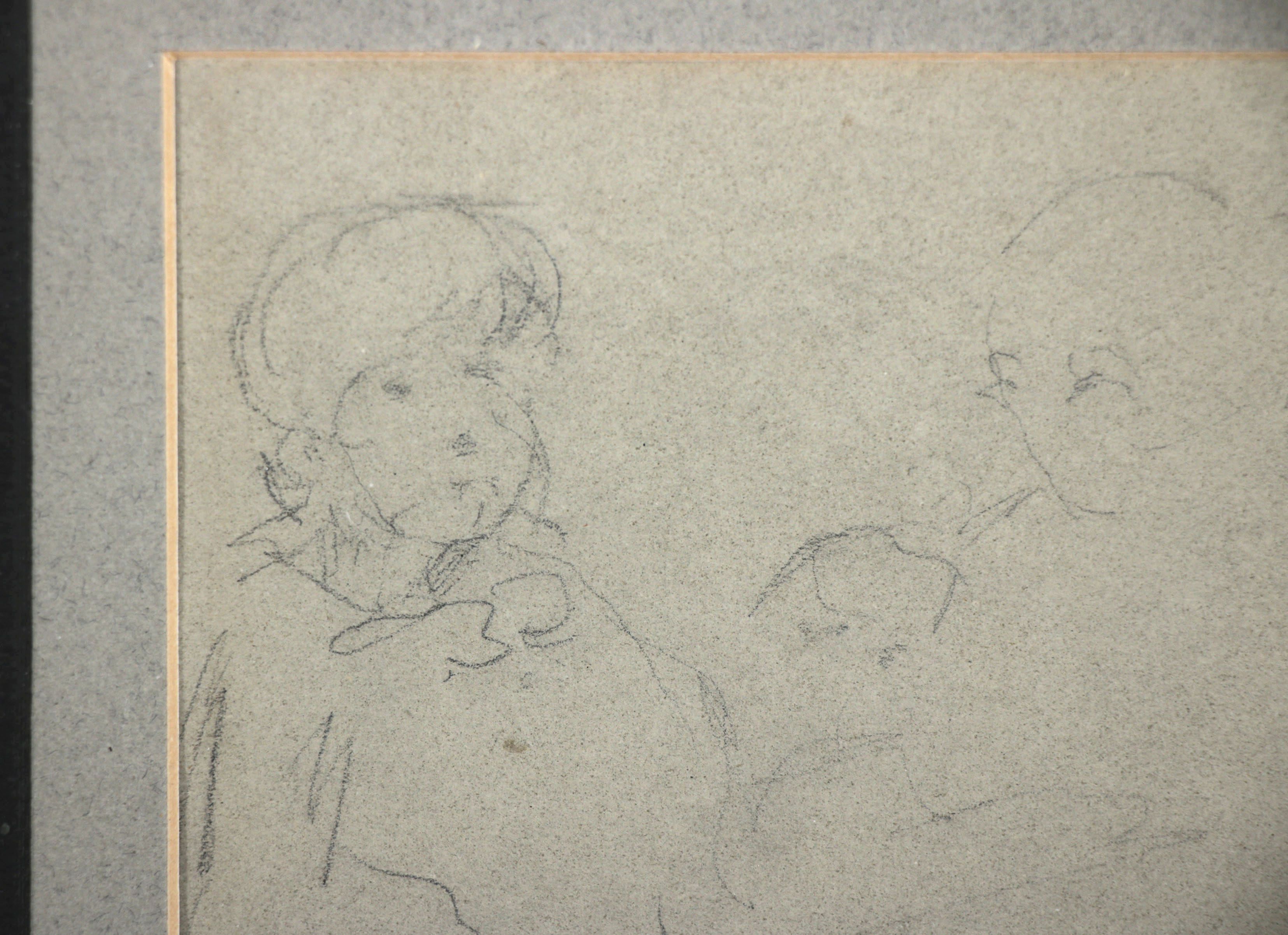 Mary Stevenson Cassatt Pencil Study Sketch of Figures