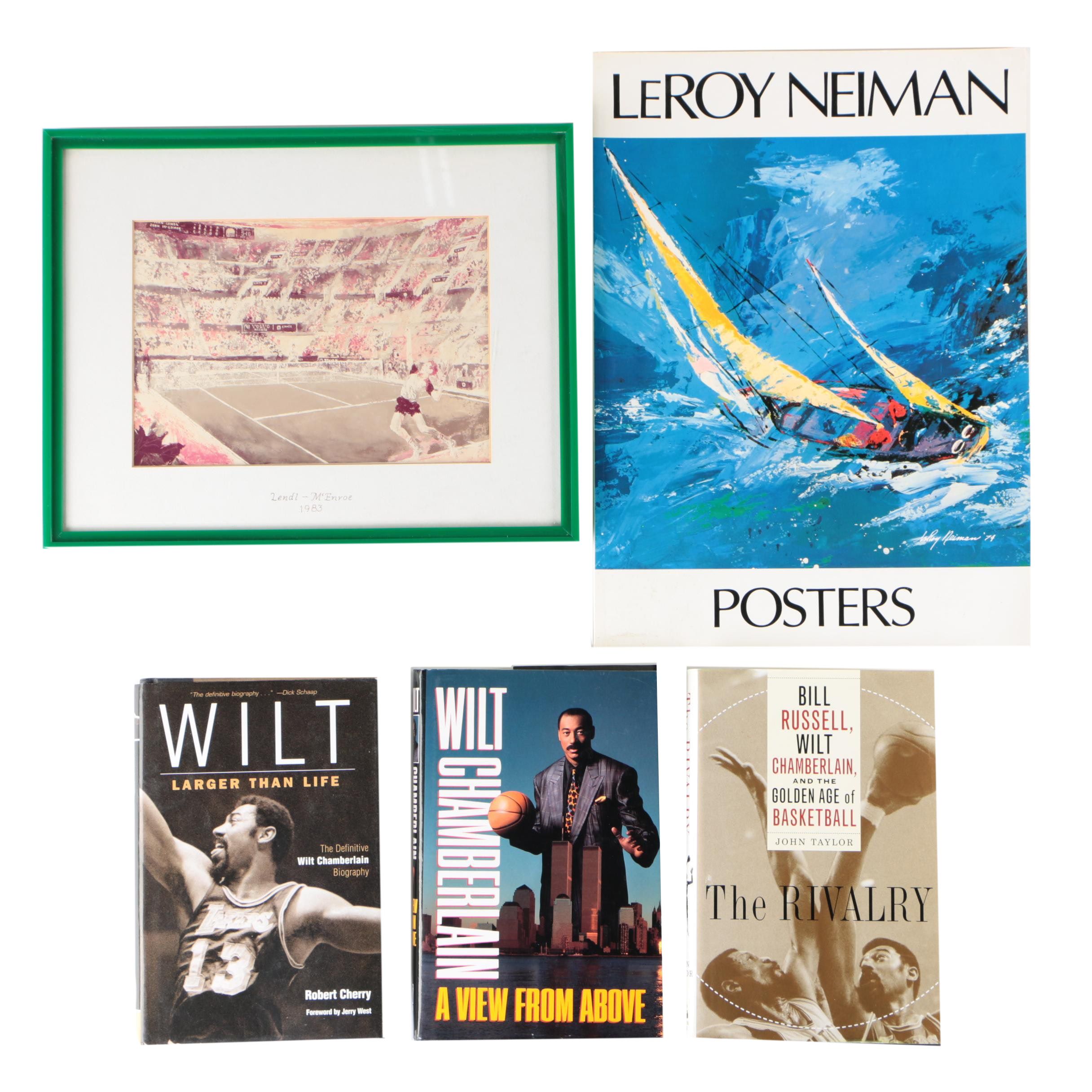 1983 Lendl-McEnroe Print with Wilt Chamberlain and Nieman Poster Books