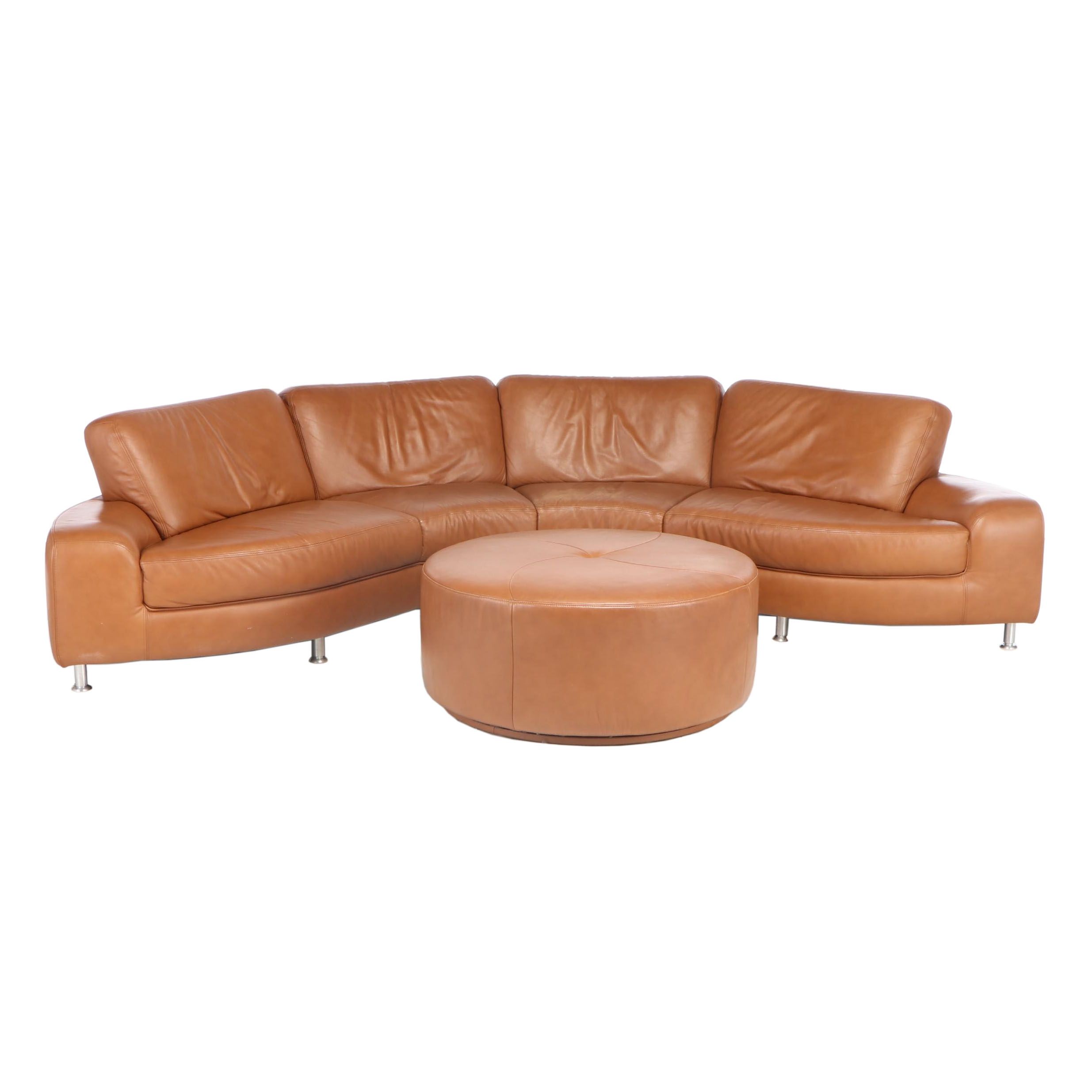 W. Schillig Curvilinear Leather Sectional Sofa and Ottoman from Bova