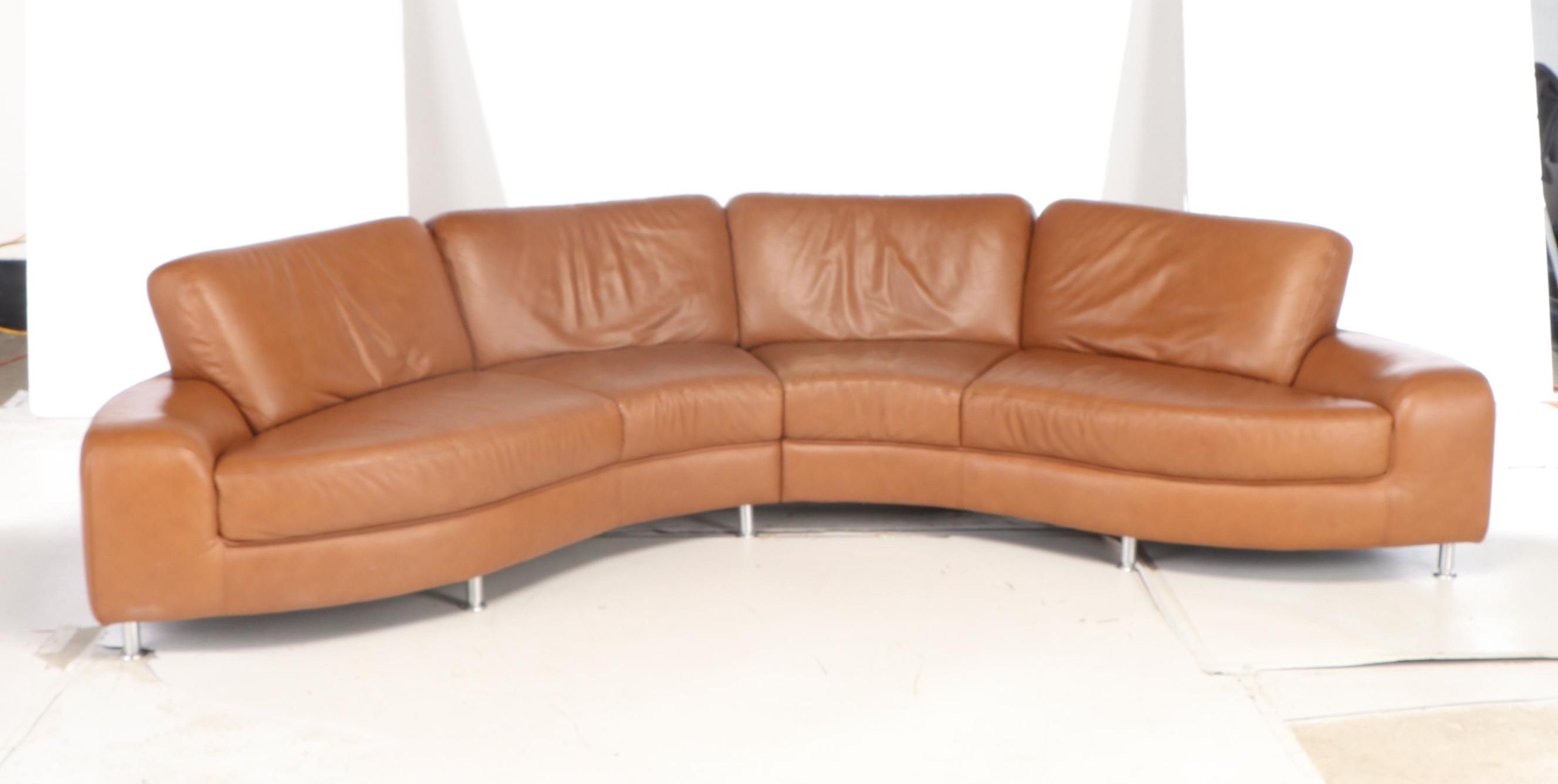 W. Schillig Curvilinear Leather Sectional Sofa and Ottoman from Bova