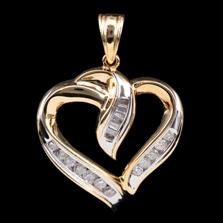 14K Yellow Gold Diamond Heart Pendant