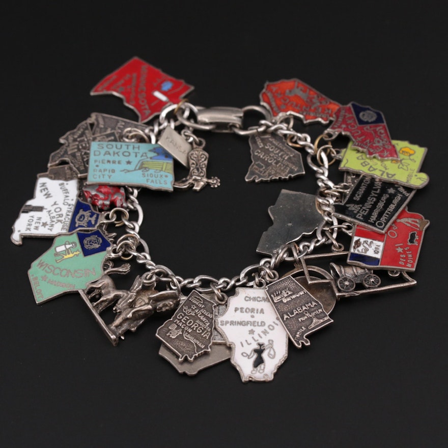 Vintage Charm Bracelet With United States Charms