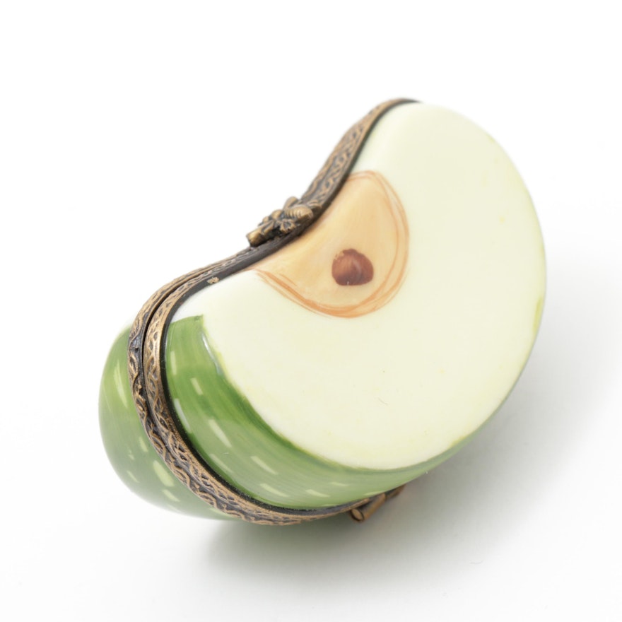 Hand-Painted Porcelain "Apple Slice" Limoges Trinket Box