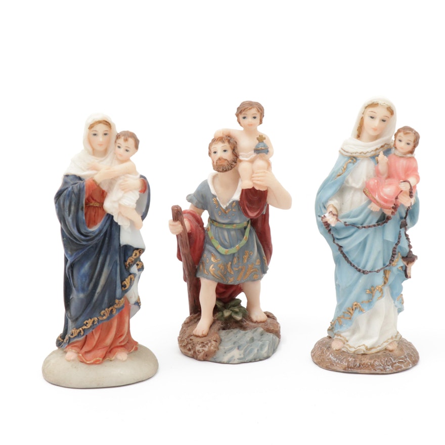 Florentine Collection Hand-Painted Mary and Baby Jesus Figurines