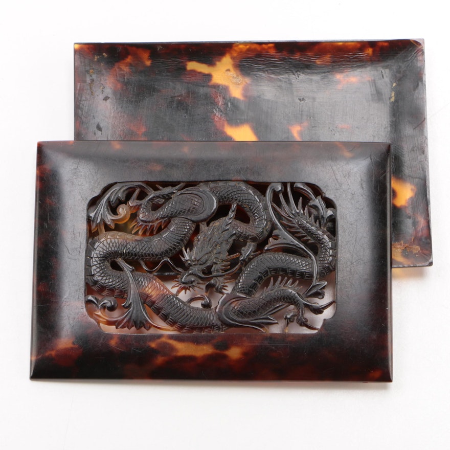 Chinese Carved Tortoiseshell Card Case Cover, Late 19th/ Early 20th Century