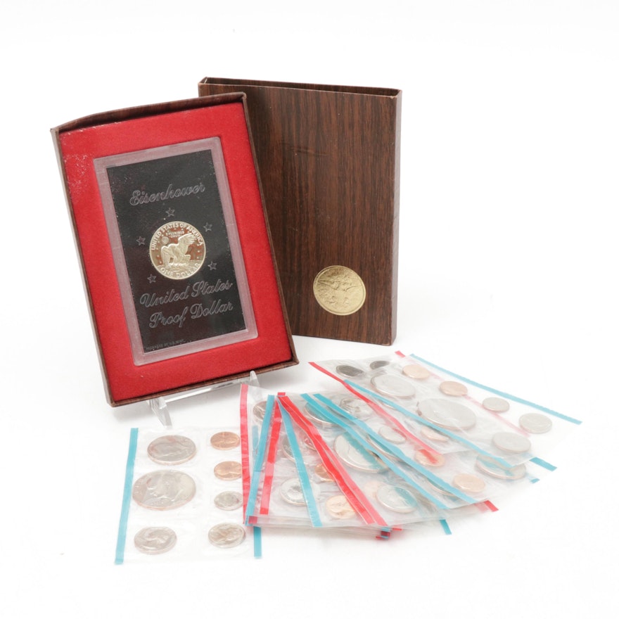 United States Mint Uncirculated Sets and 1974-S Eisenhower Proof Silver Dollar