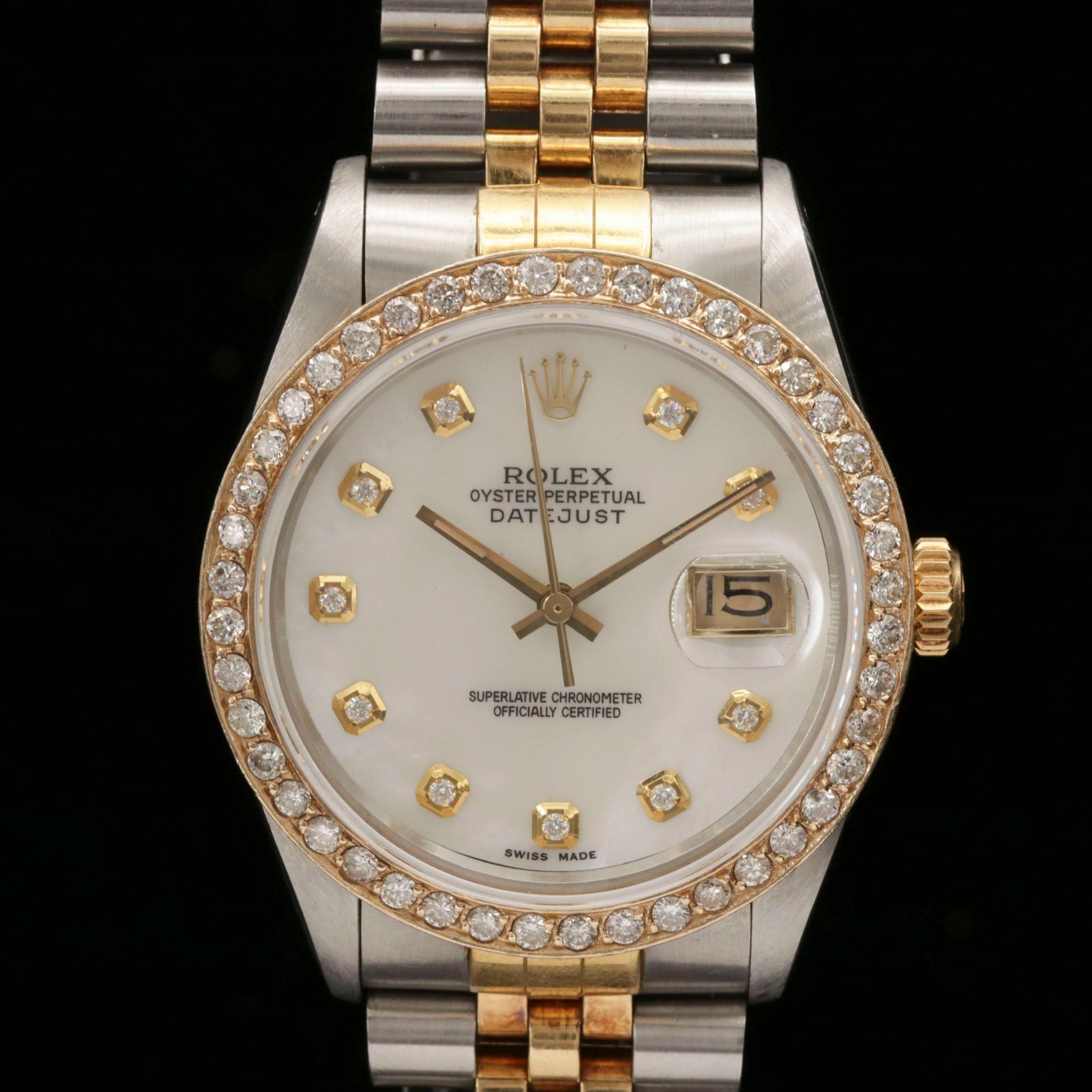 Rolex Datejust 18K Gold and Stainless Steel 1.35 CTW Diamond Watch, 1986