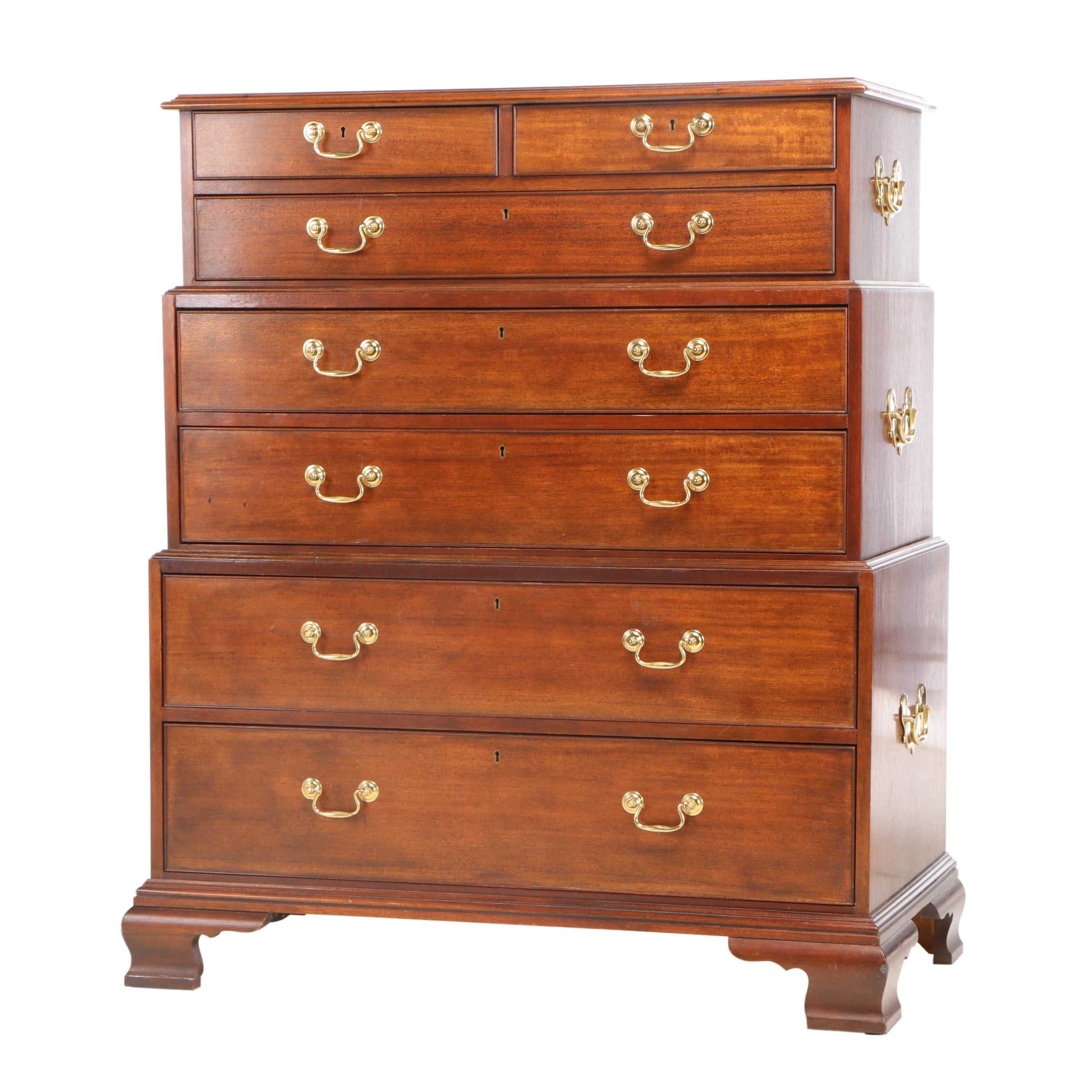 Baker "Historic Charleston" Chippendale Style Mahogany Triple Chest-on-Chest