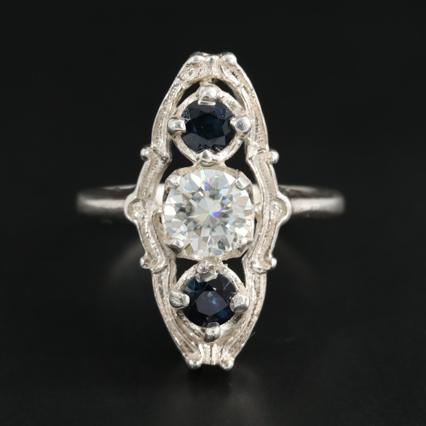 Sterling Silver Moissanite and Sapphire Ring
