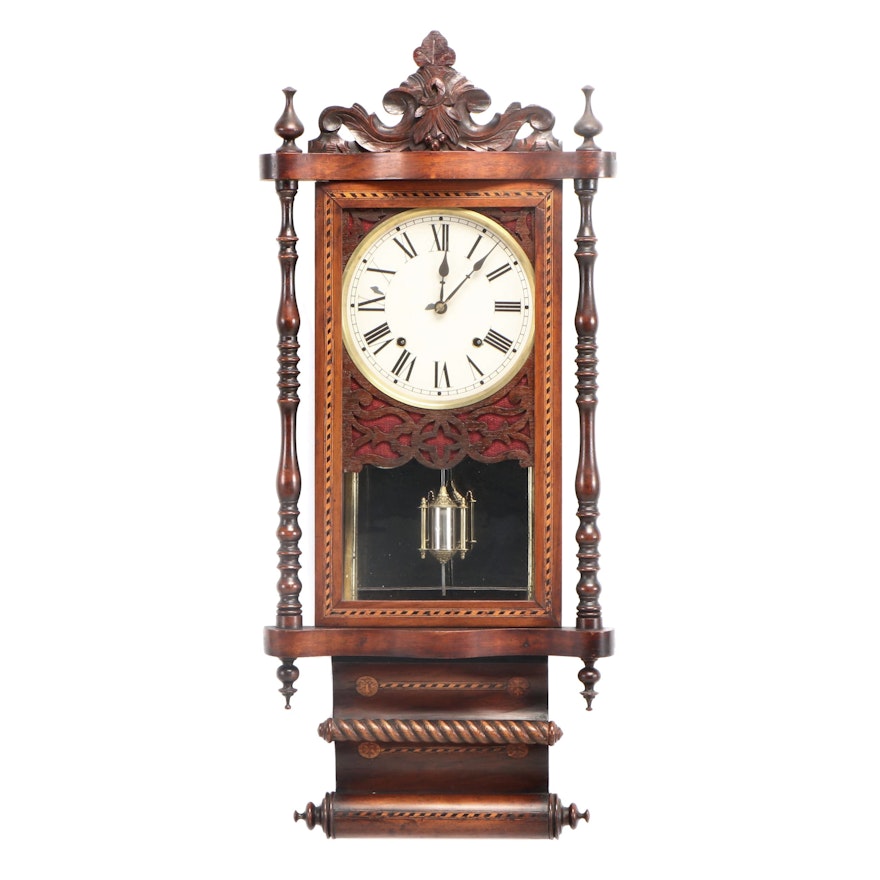 English Marquetry Wall Clock, Late 19th Century
