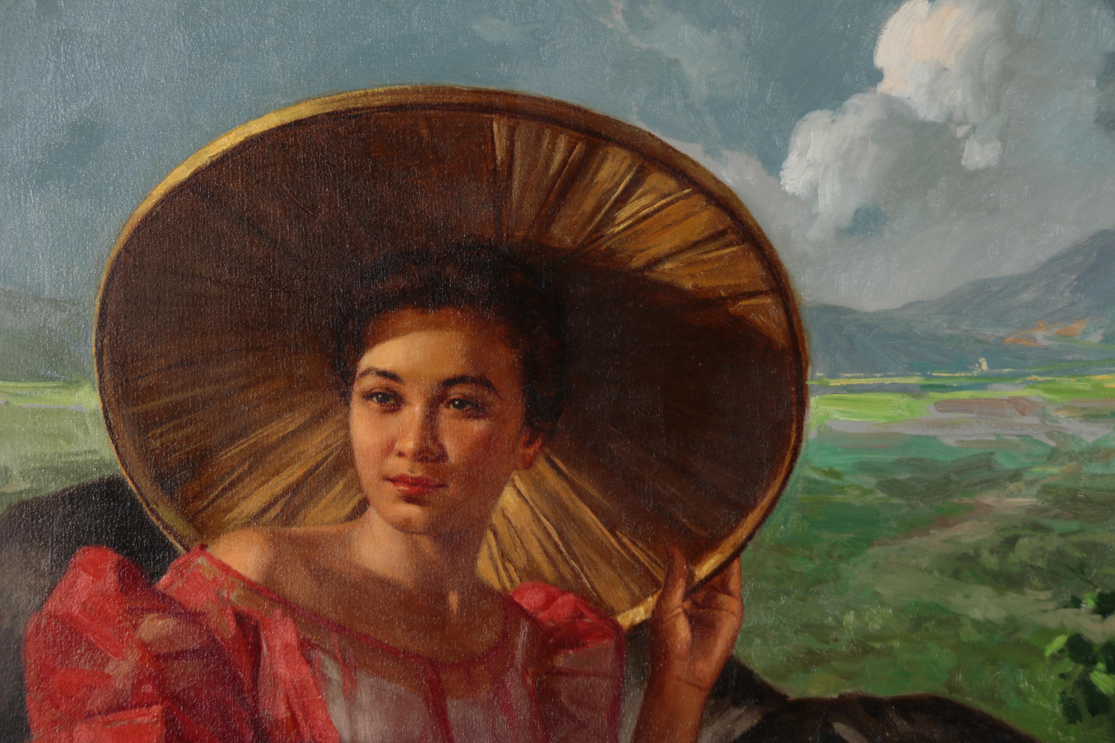 Romeo Enriquez Oil Painting of Woman with Cow, Mid 20th Century