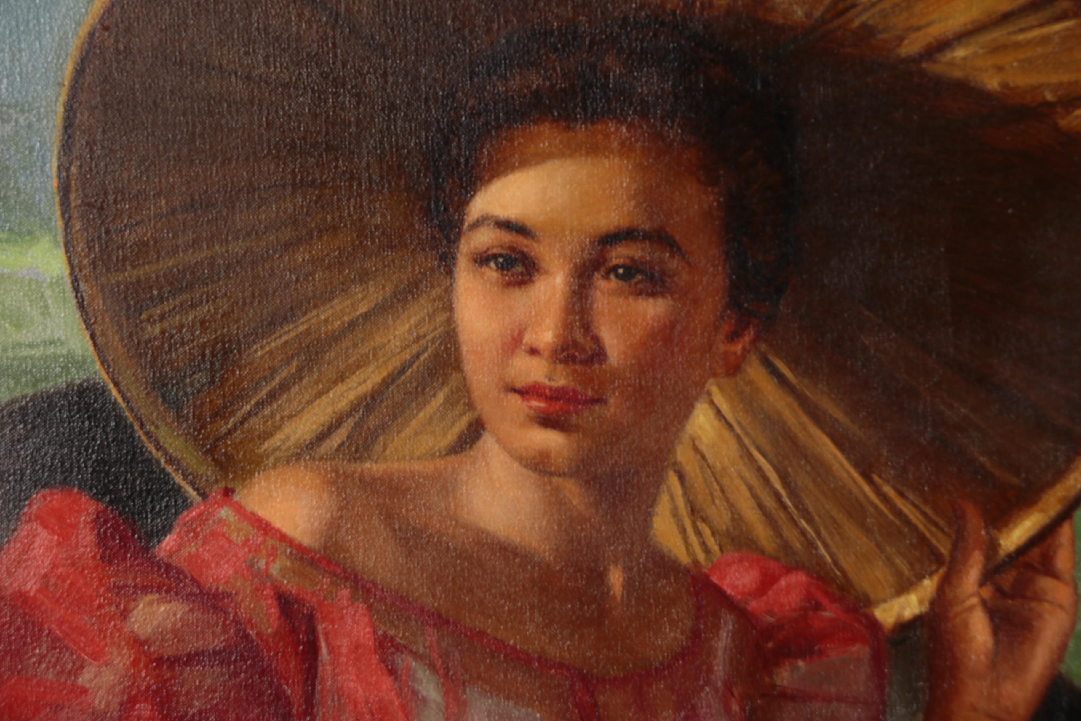 Romeo Enriquez Oil Painting of Woman with Cow, Mid 20th Century