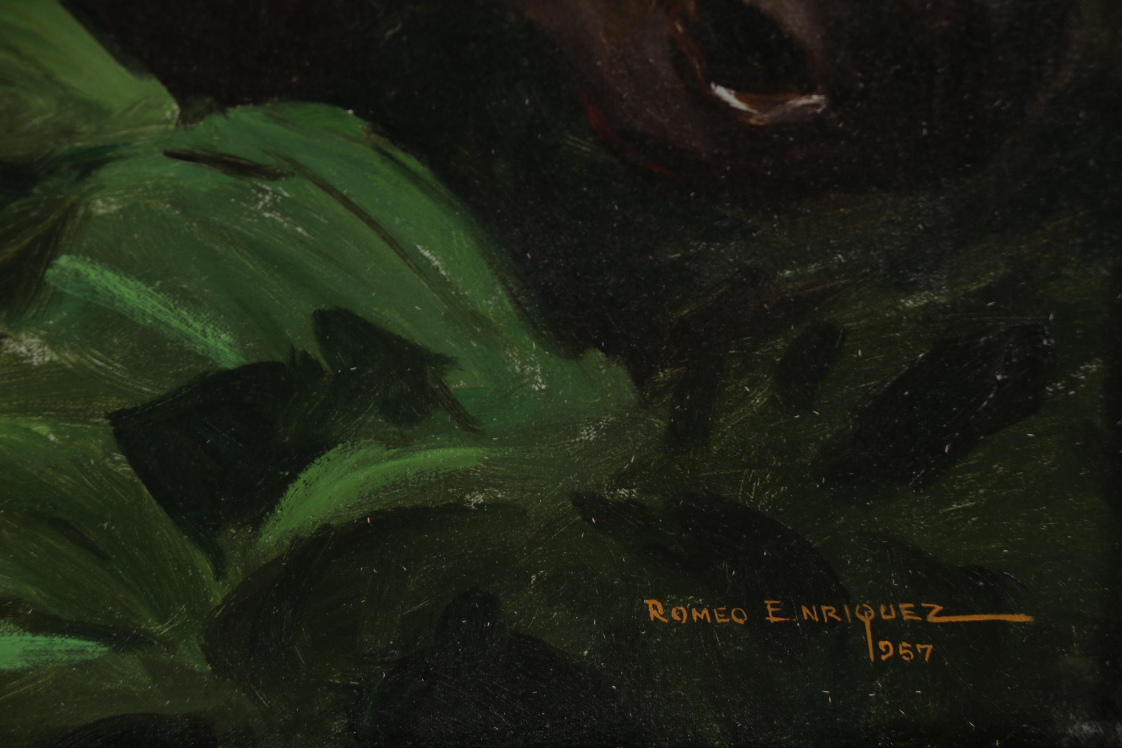 Romeo Enriquez Oil Painting of Woman with Cow, Mid 20th Century