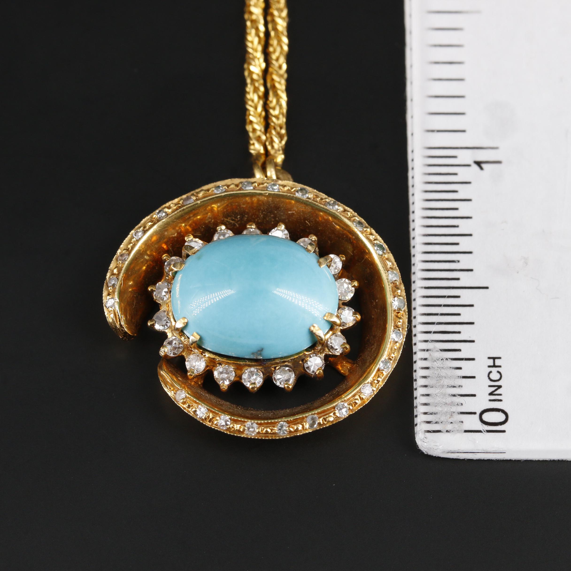 18K Yellow Gold Turquoise and Diamond Necklace