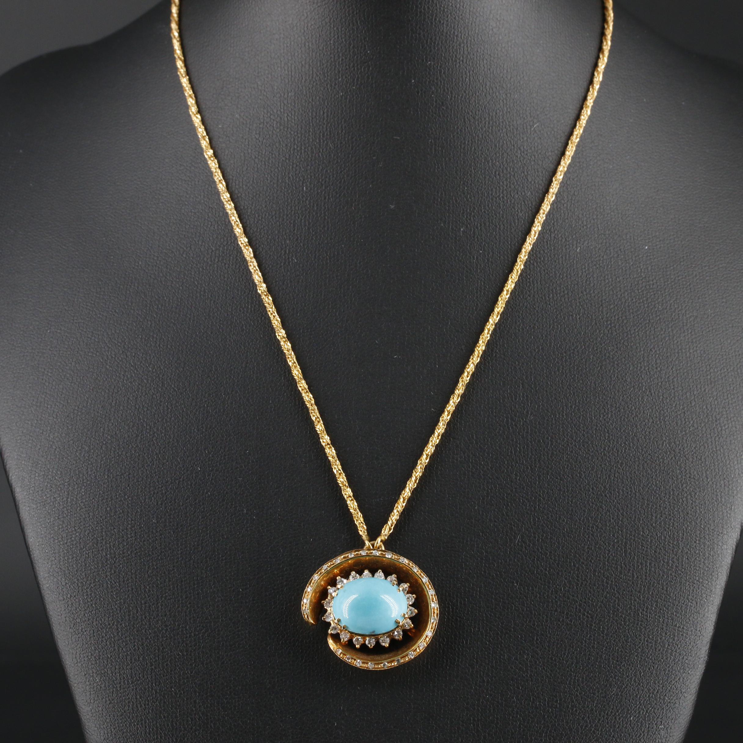 18K Yellow Gold Turquoise and Diamond Necklace