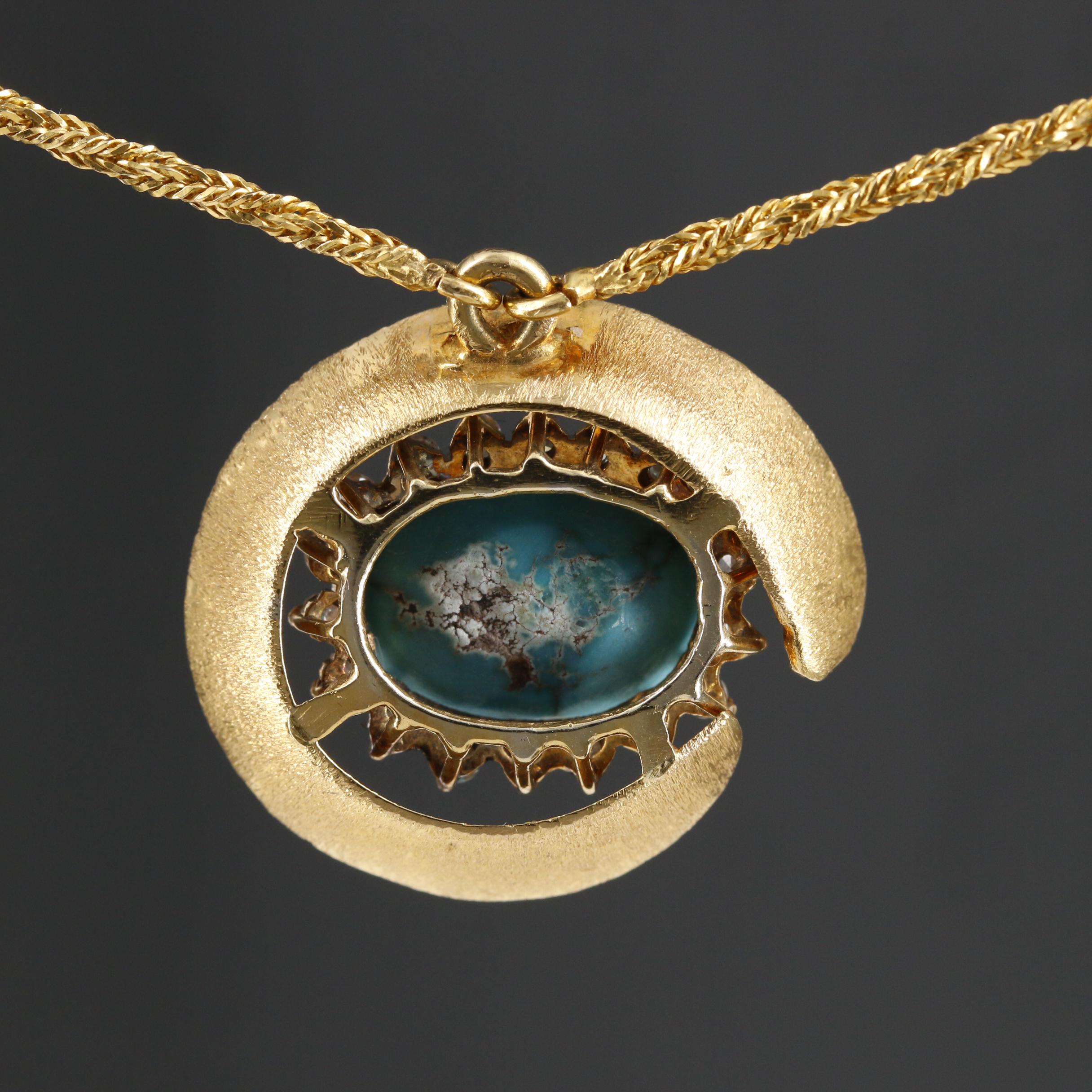 18K Yellow Gold Turquoise and Diamond Necklace