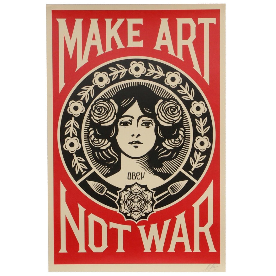 Shepard Fairey Offset Poster "Make Art Not War," 2019