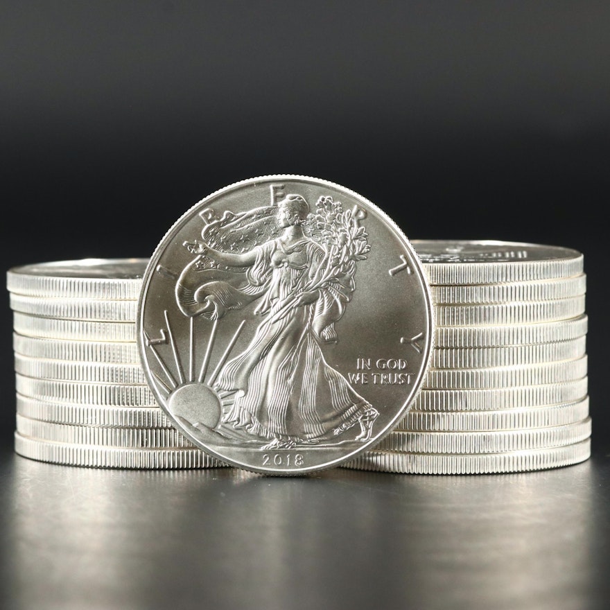 Roll of Twenty American Silver Eagle Bullion Coins