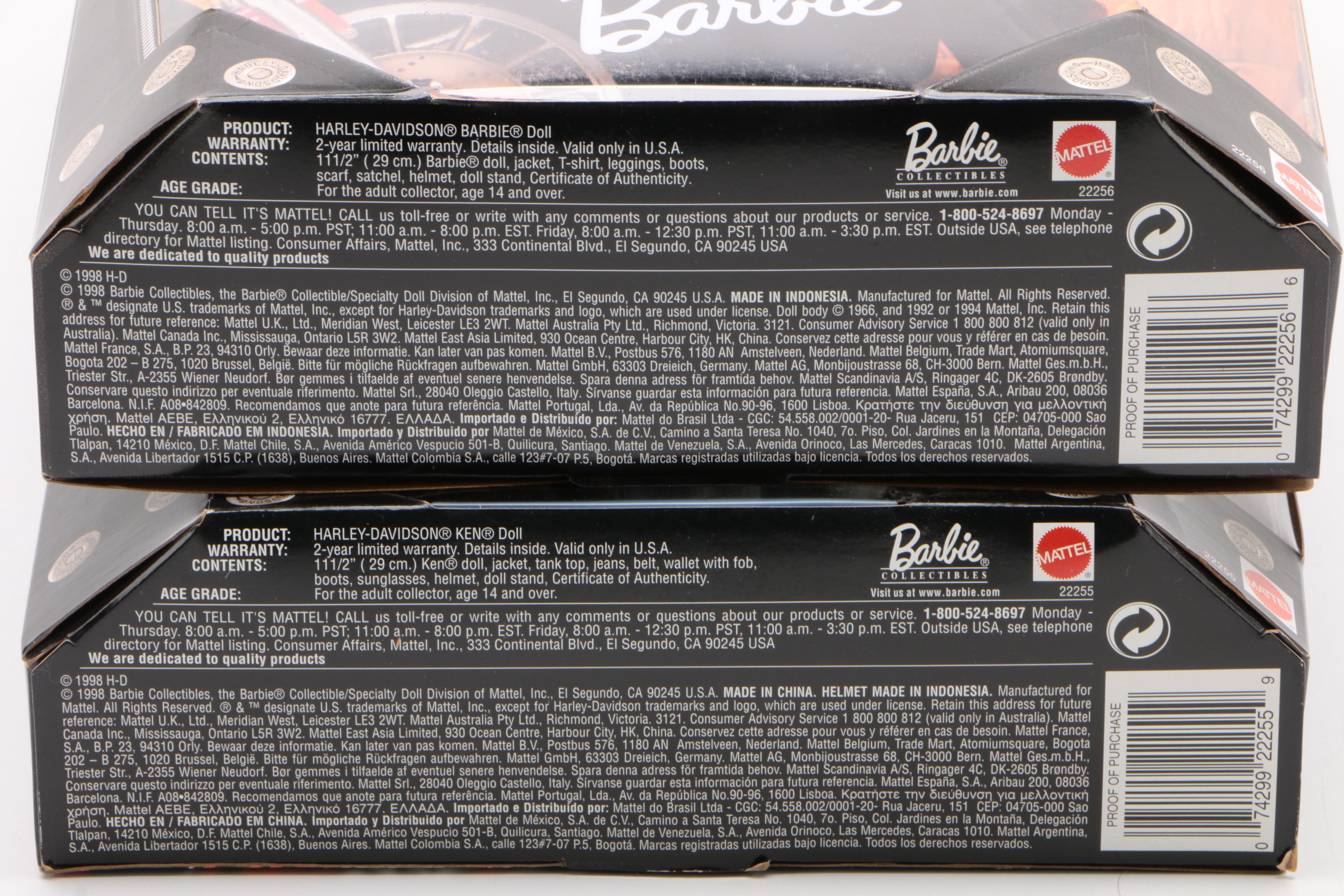 Harley-Davidson Barbie and Ken Dolls, Sealed in Box, 1998