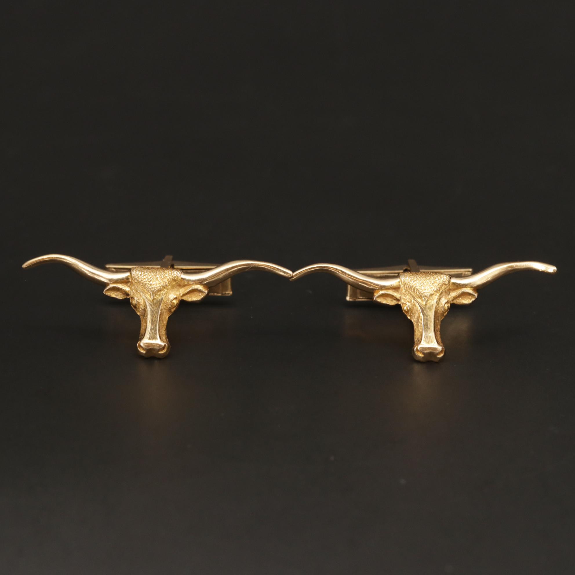 Vintage 14K Yellow Gold Longhorn Steer Cufflinks