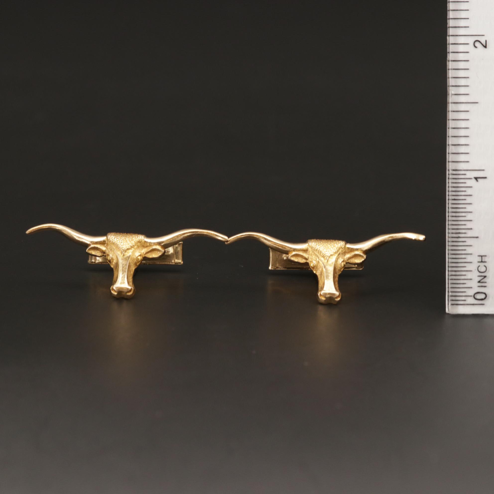 Vintage 14K Yellow Gold Longhorn Steer Cufflinks
