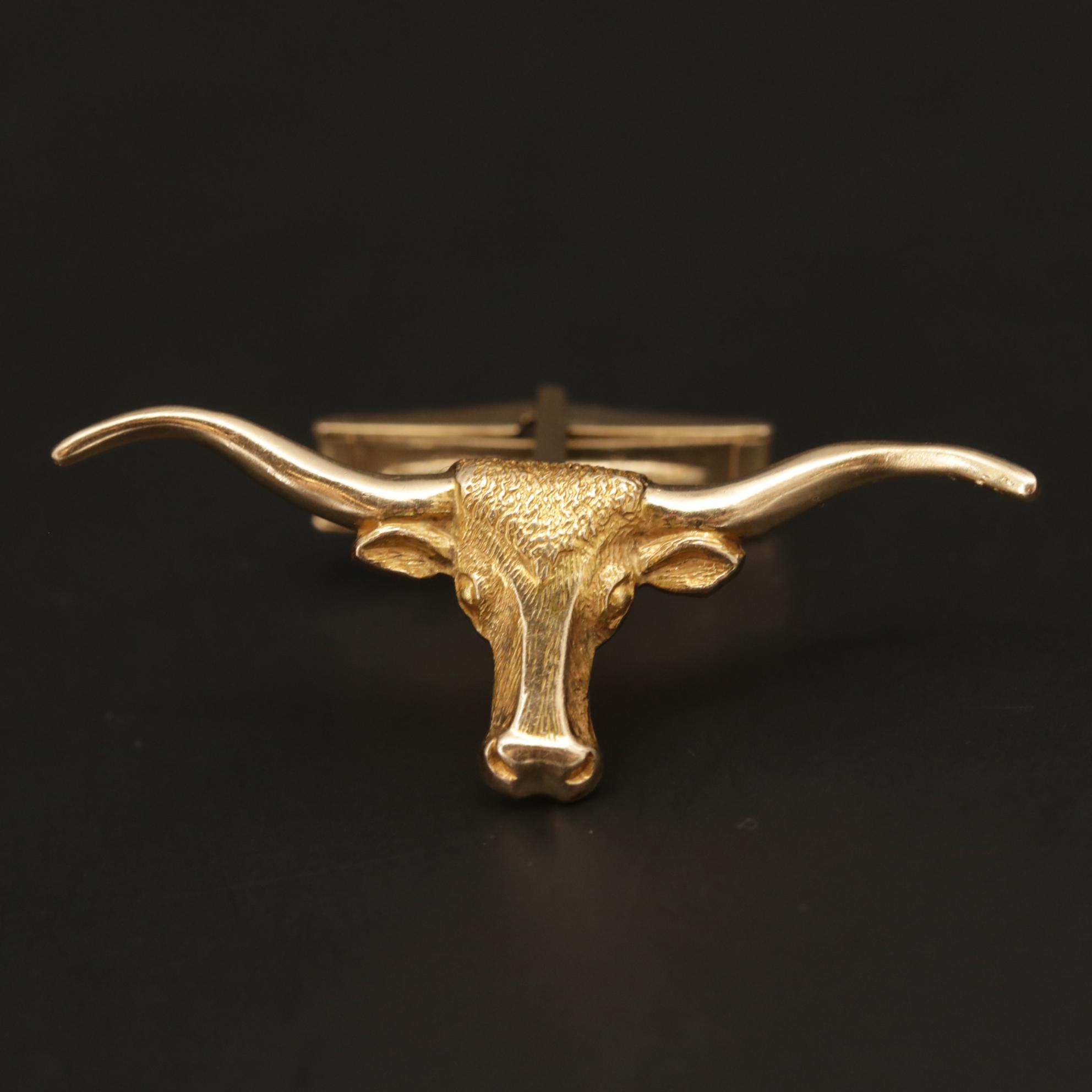 Vintage 14K Yellow Gold Longhorn Steer Cufflinks