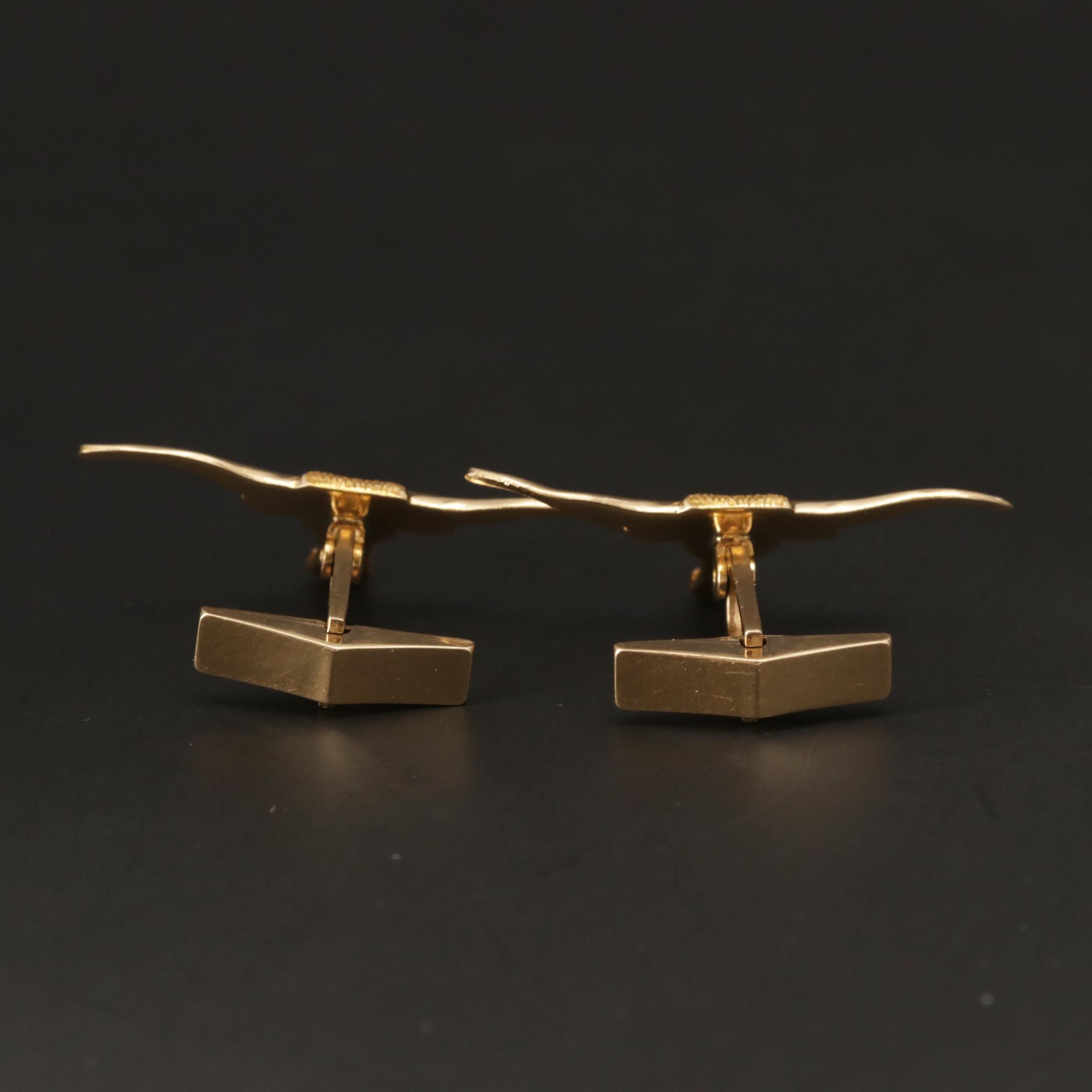 Vintage 14K Yellow Gold Longhorn Steer Cufflinks