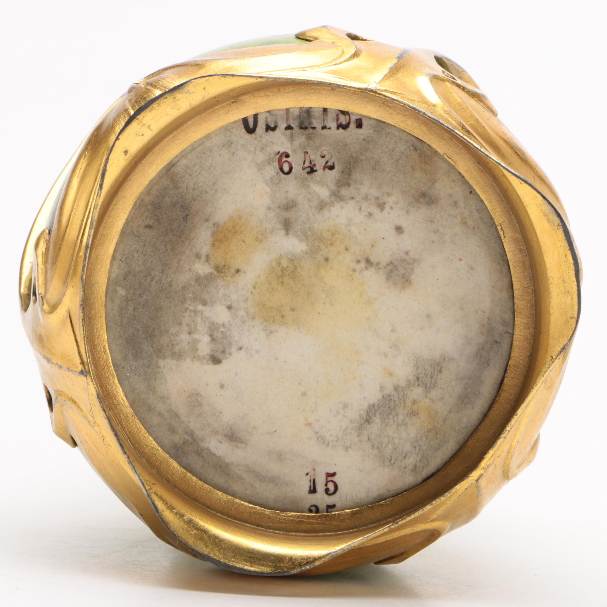 Art Nouveau Osiris Gilt Pewter Mounted Zsolsnay Porcelain Bud Vase, circa 1900