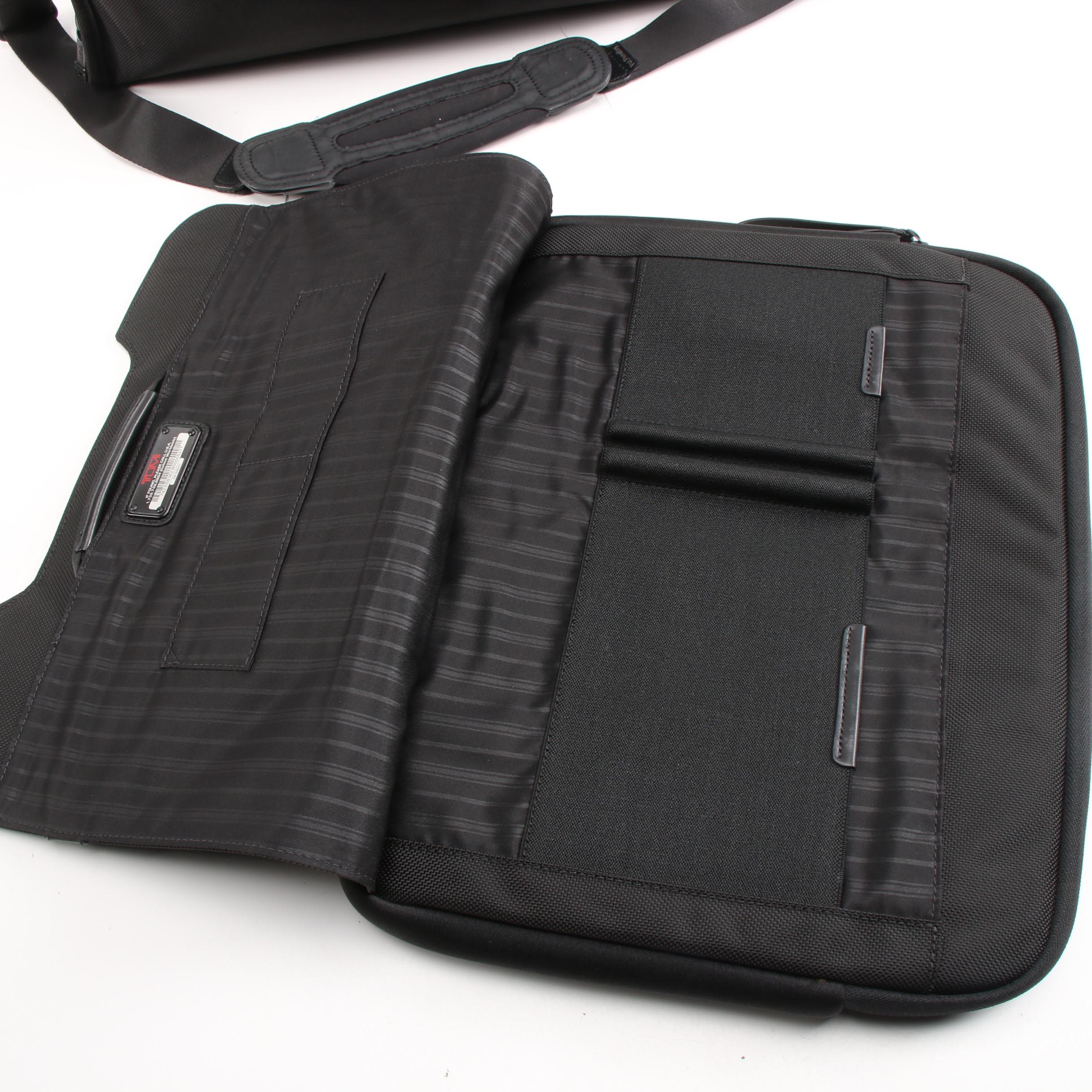 Tumi Portfolio Briefcase with Laptop Sleeve in Black Nylon and Leather
