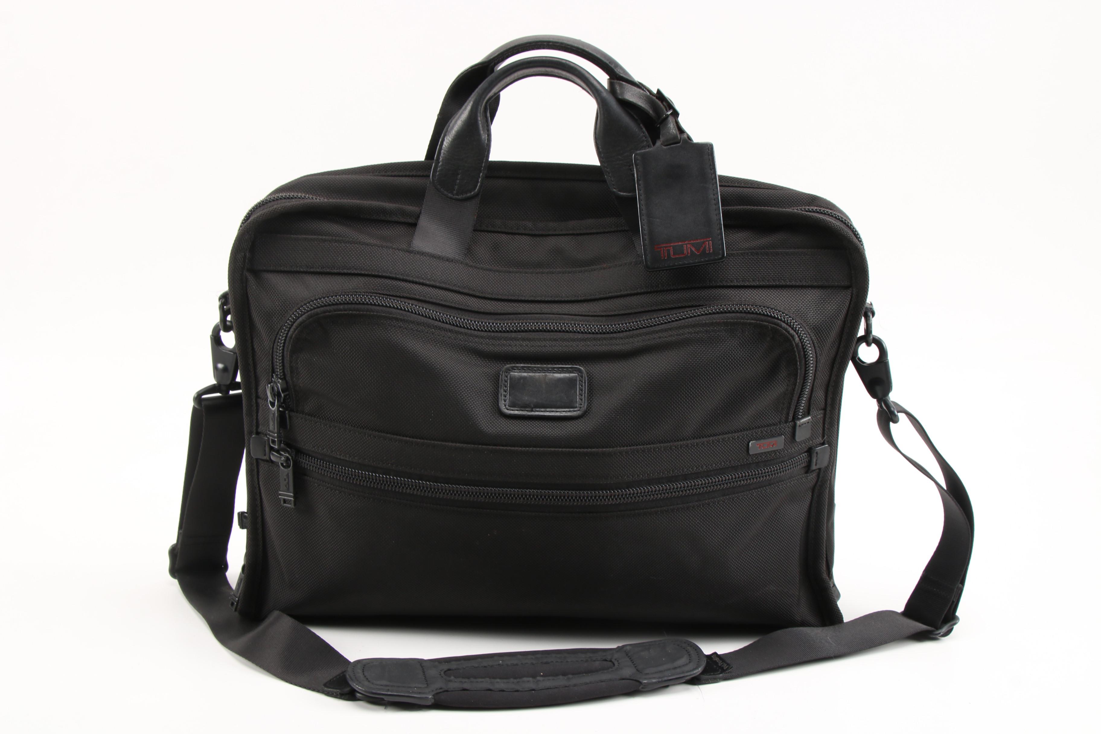 Tumi Portfolio Briefcase with Laptop Sleeve in Black Nylon and Leather