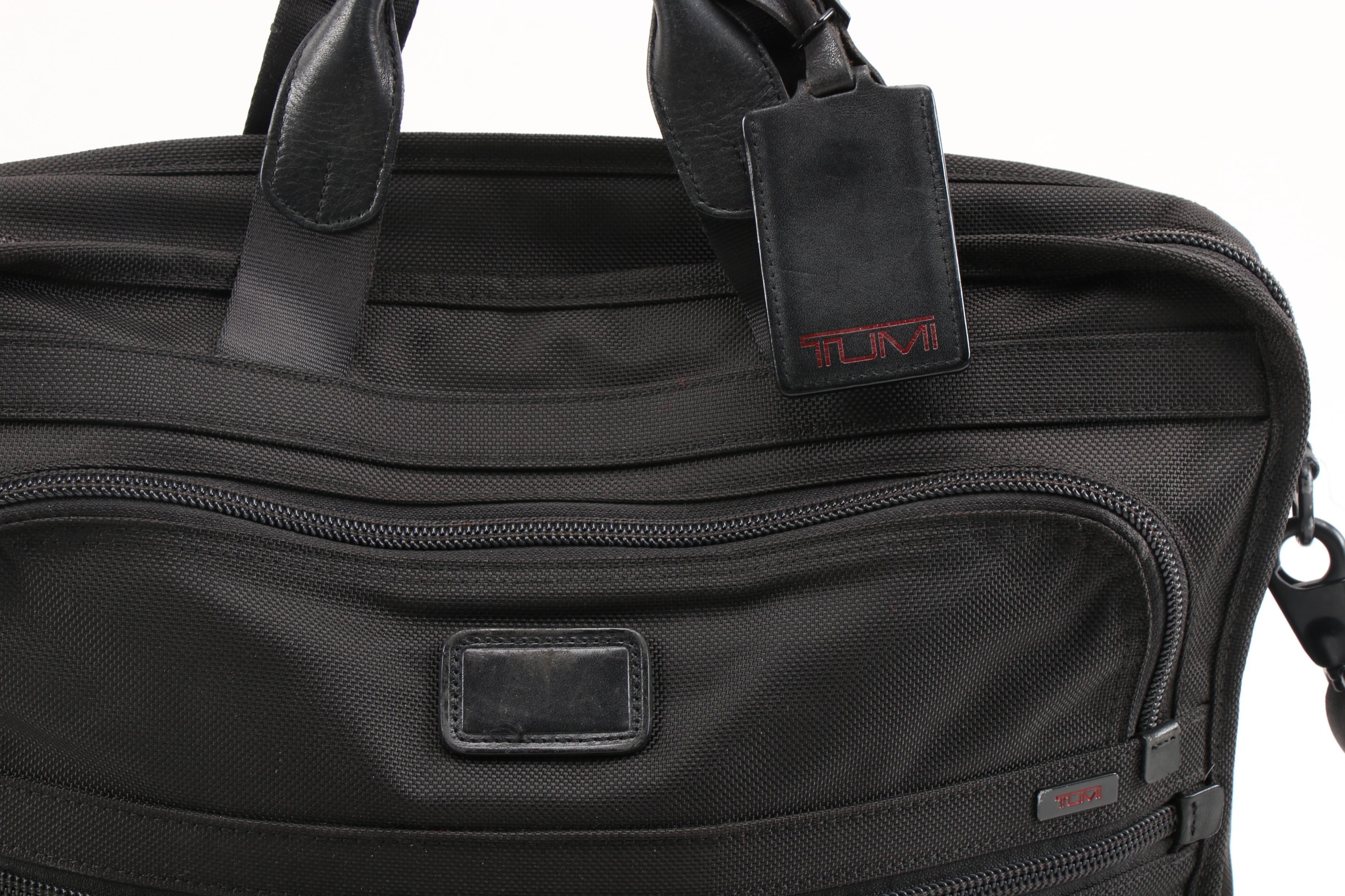 Tumi Portfolio Briefcase with Laptop Sleeve in Black Nylon and Leather