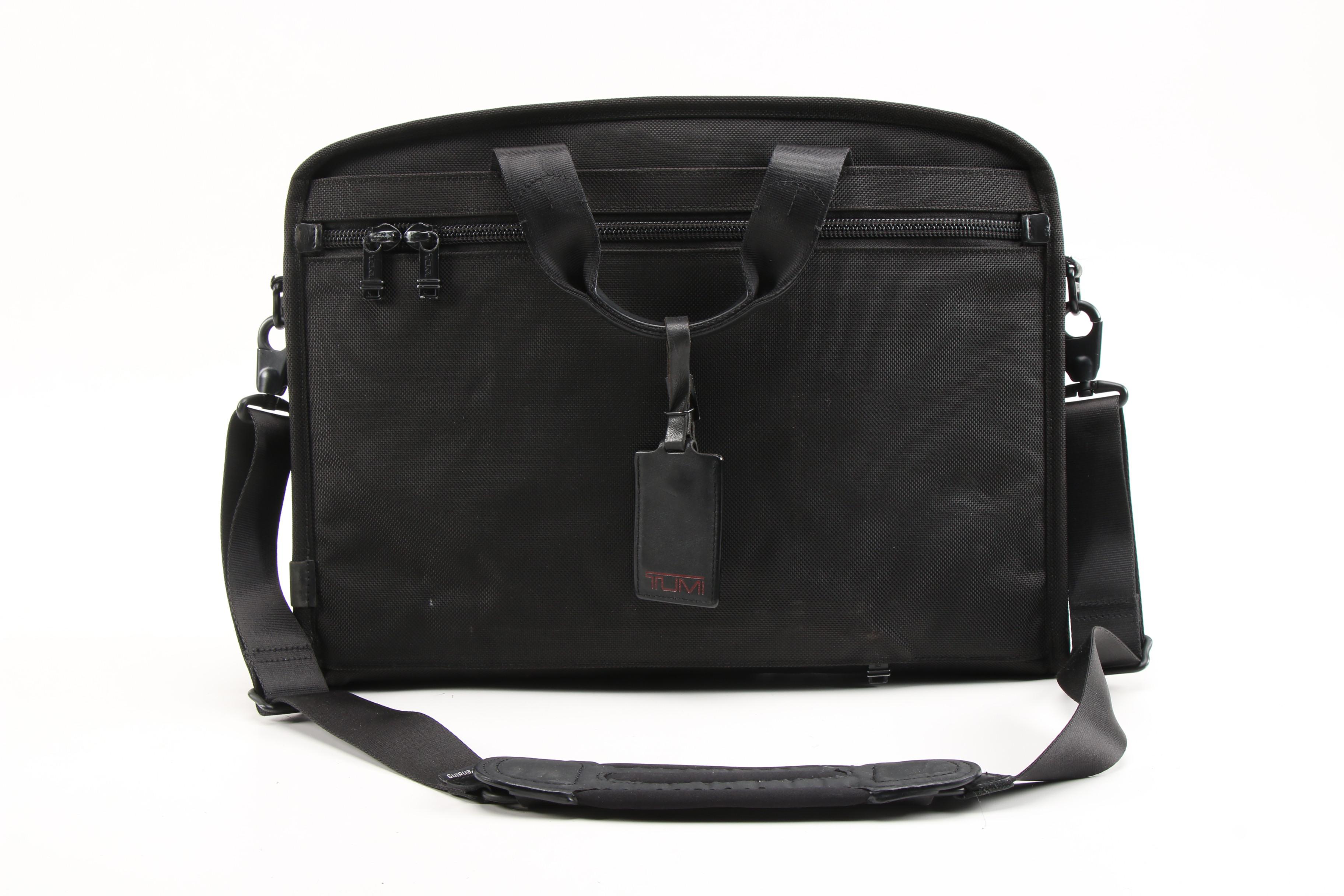 Tumi Portfolio Briefcase with Laptop Sleeve in Black Nylon and Leather