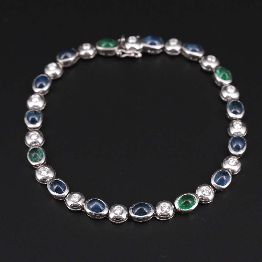 18K White Gold Emerald, Sapphire and Diamond Bracelet