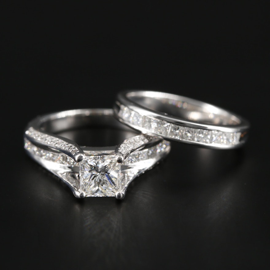 Verragio 18K Gold 1.97 CTW Diamond Ring and GIA Report and 14K Diamond Band