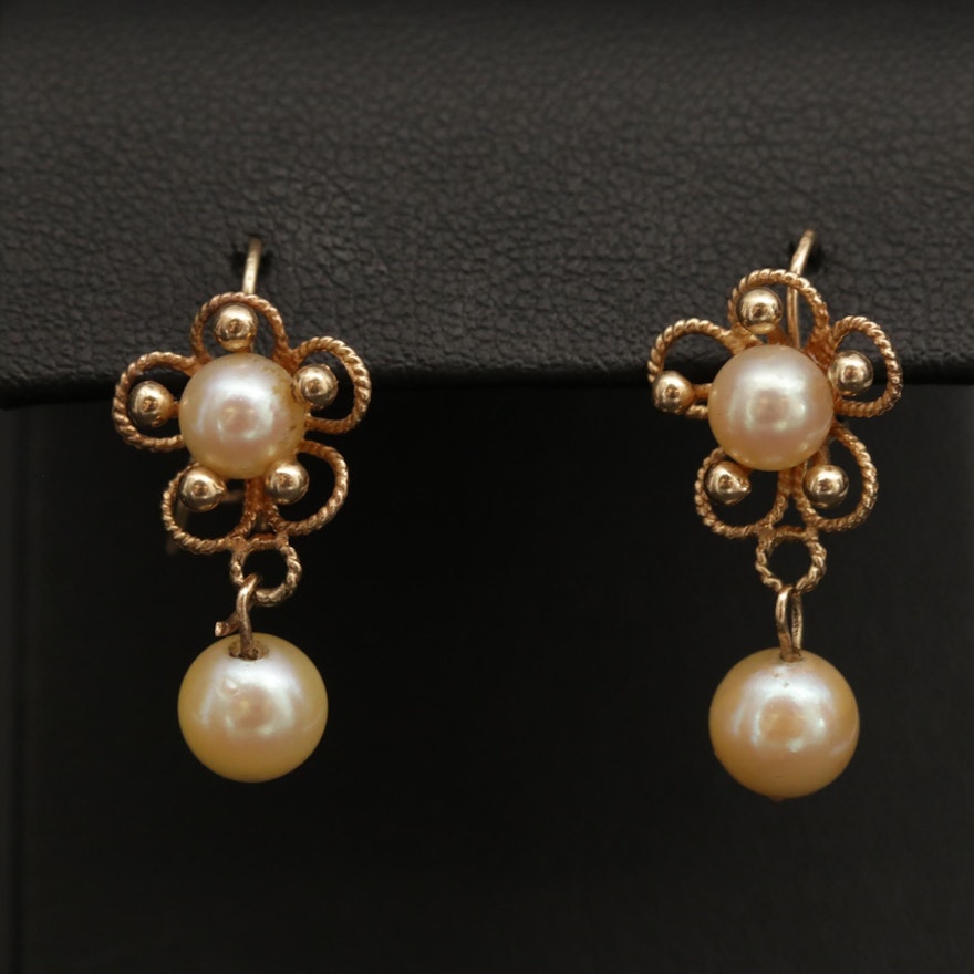 14K Yellow Gold Pearl Earrings