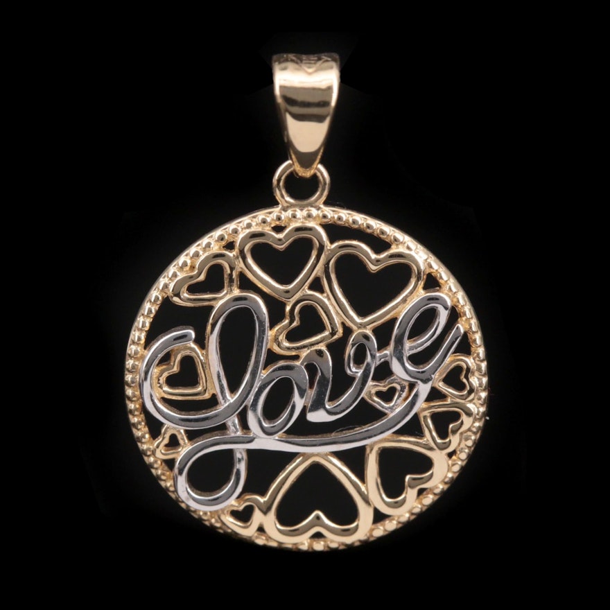 14K Yellow Gold "Love" Pendant with White Gold Accents