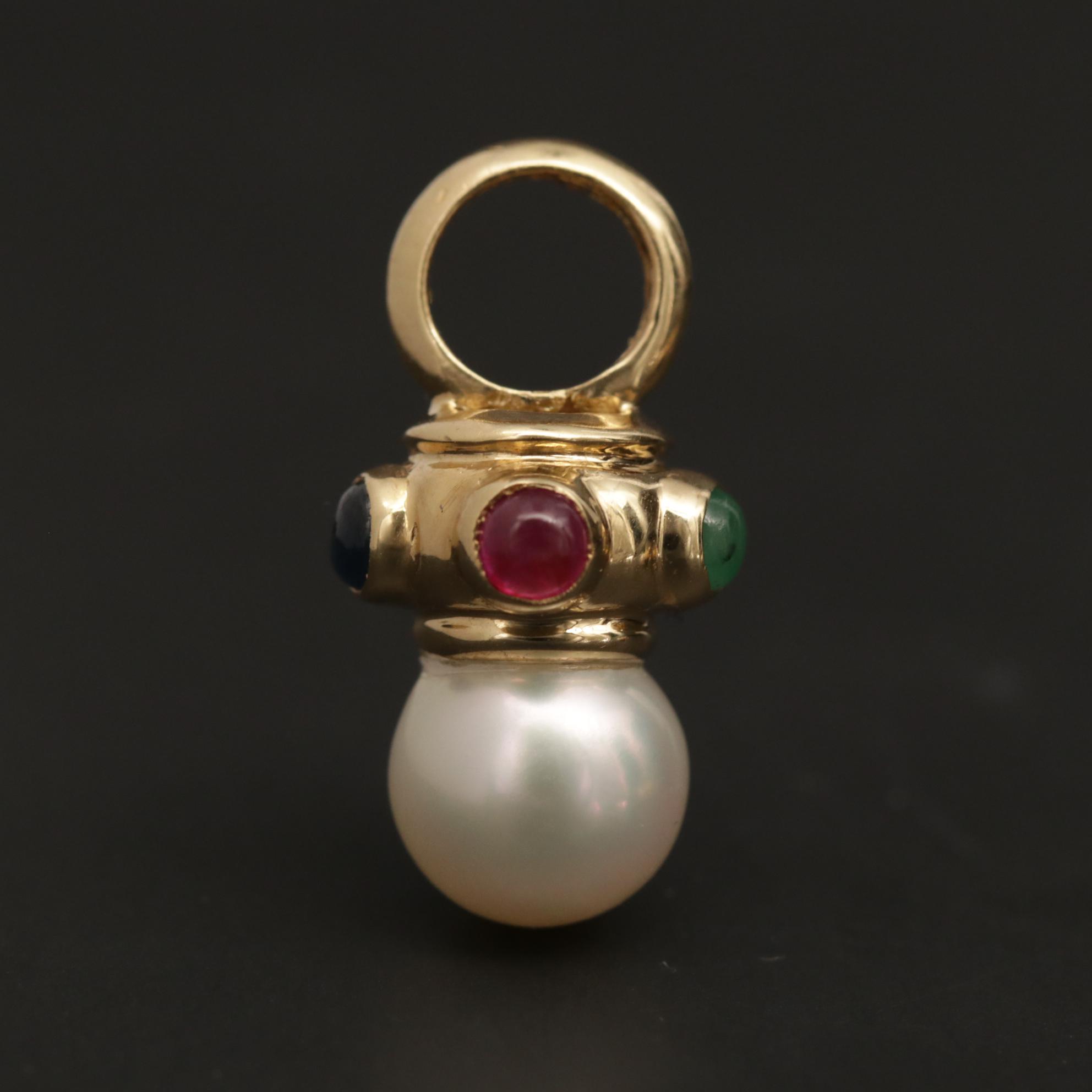 14K Yellow Gold Pearl, Emerald, Ruby and Sapphire Earring Enhancers