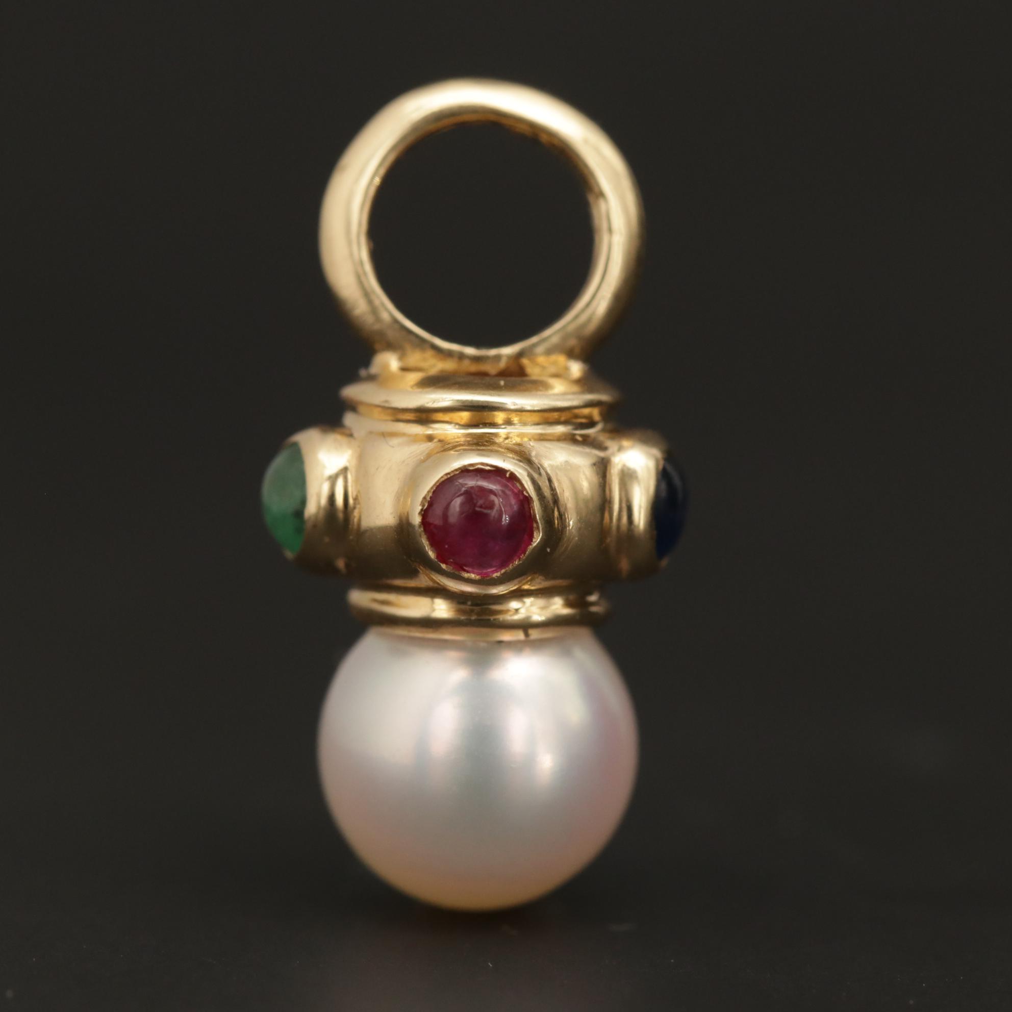 14K Yellow Gold Pearl, Emerald, Ruby and Sapphire Earring Enhancers