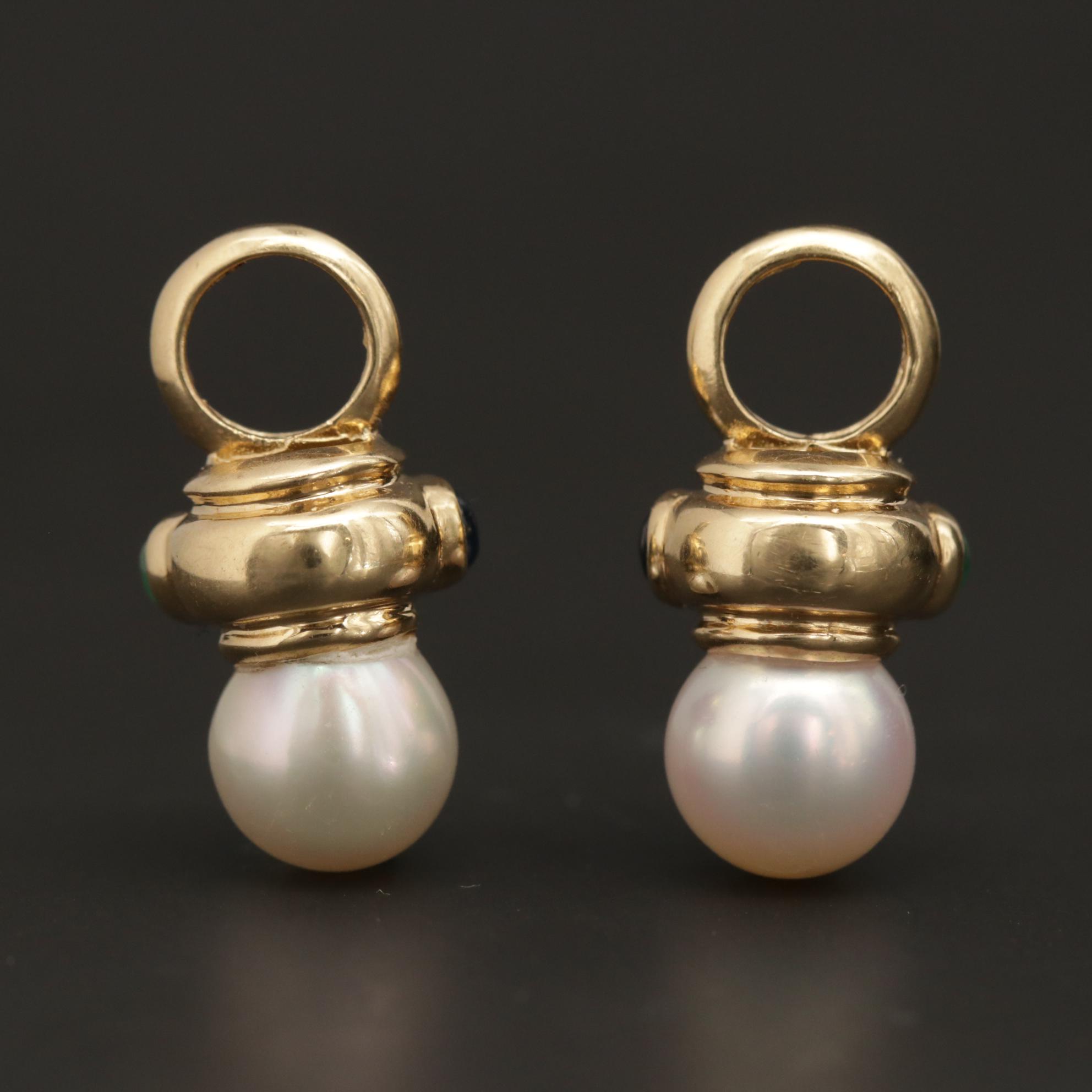 14K Yellow Gold Pearl, Emerald, Ruby and Sapphire Earring Enhancers