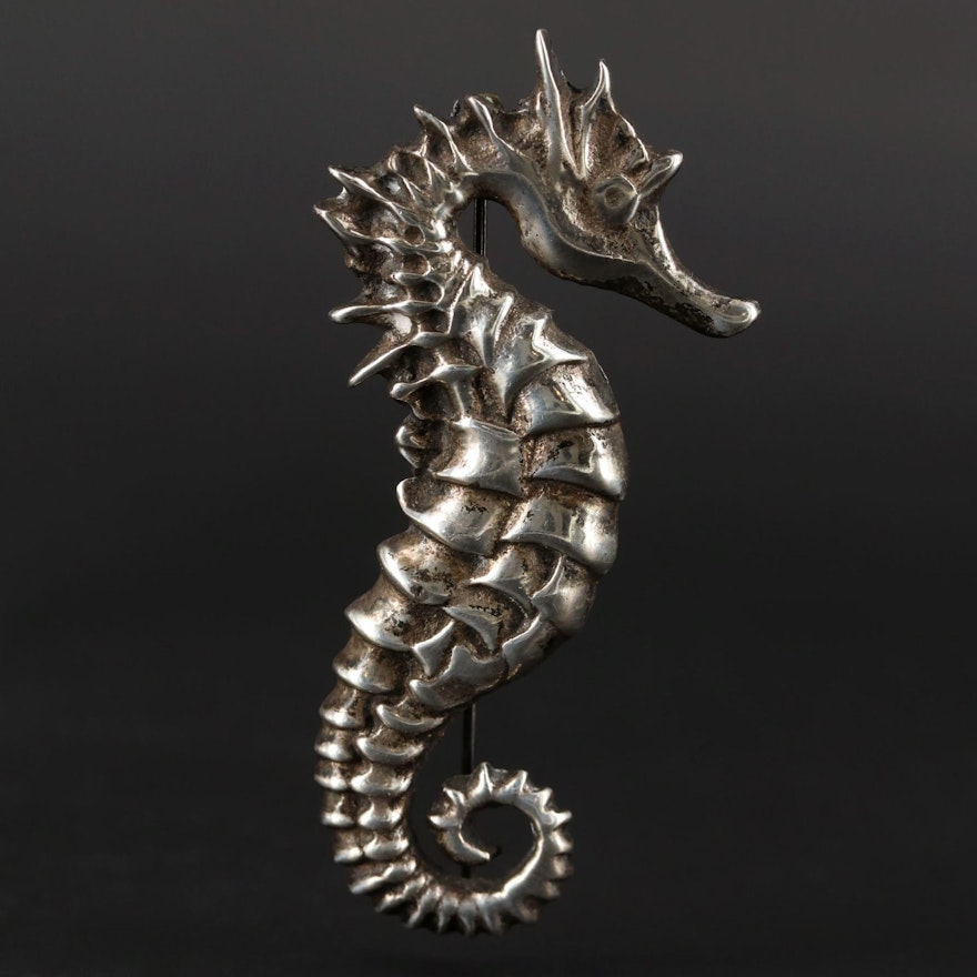 Vintage Sterling Silver Seahorse Brooch