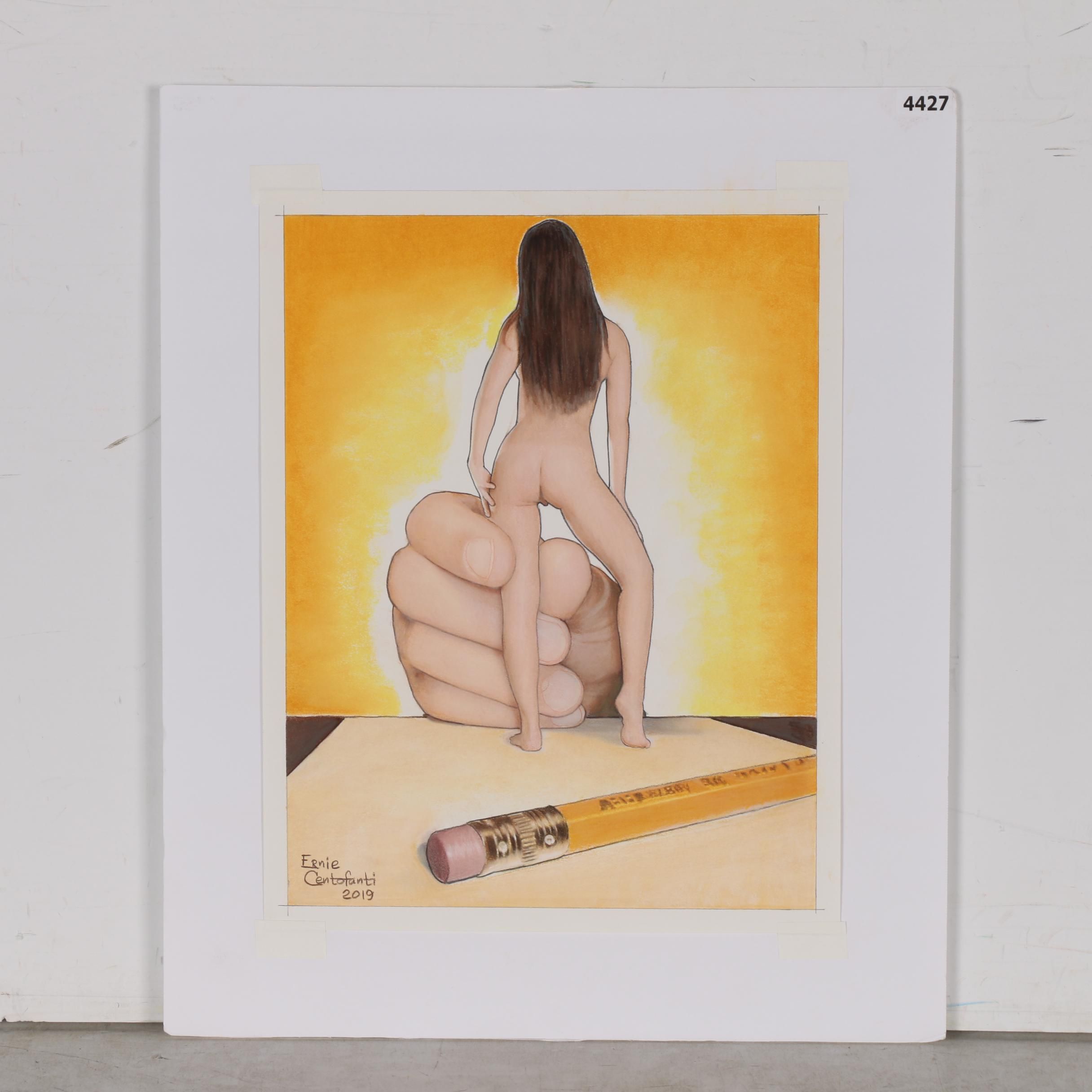 Ernie Centofanti Pastel Drawing of Shrunken Woman