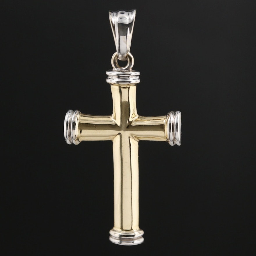 14K Yellow and White Gold Cross Pendant