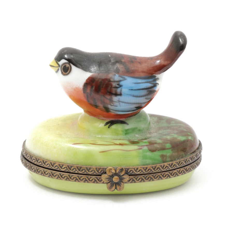 Chamart Hand-Painted Porcelain Bird Limoges Trinket Box
